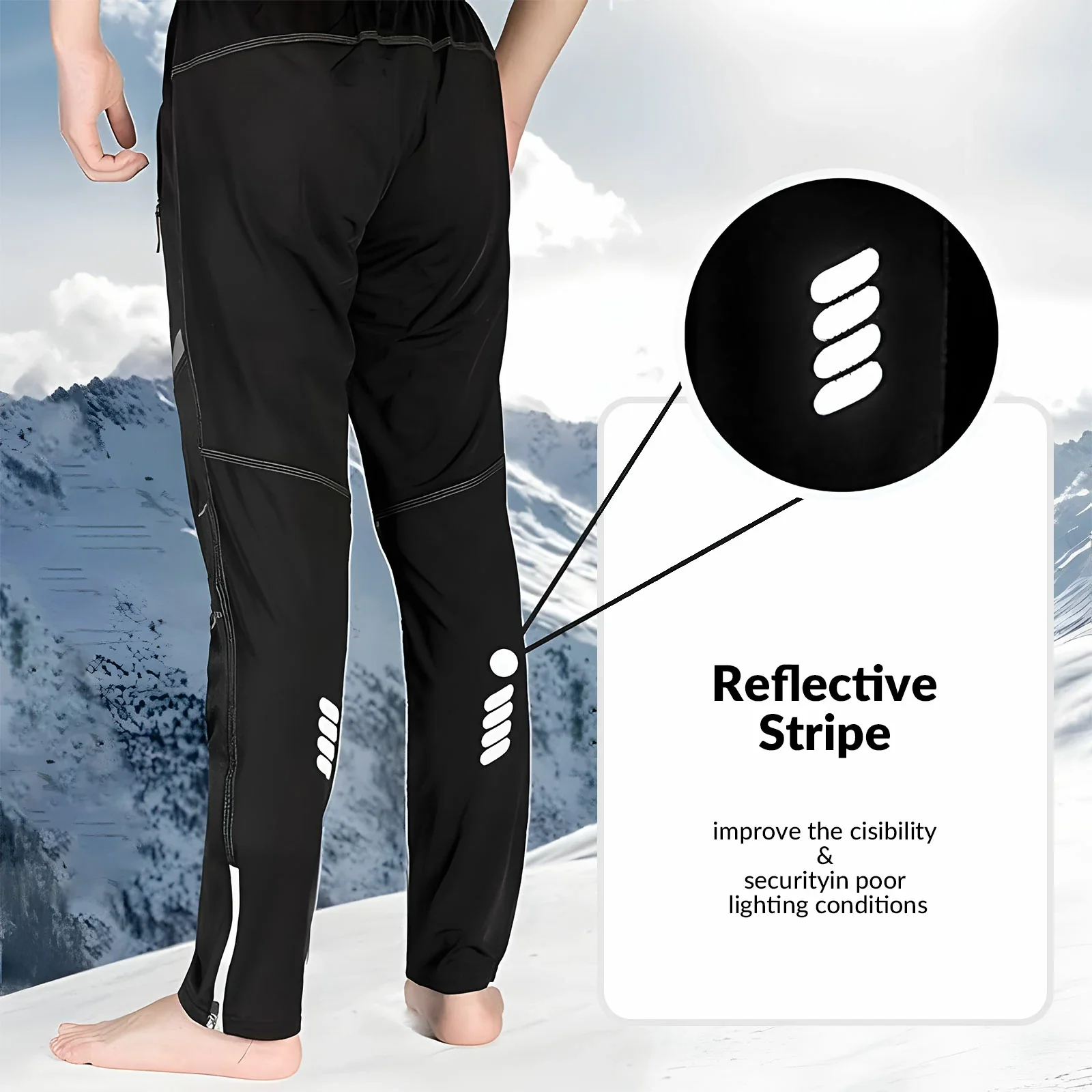 ROCKBROS Winter Cycling Trousers for Men Windproof Thermal Reflective - Image 3