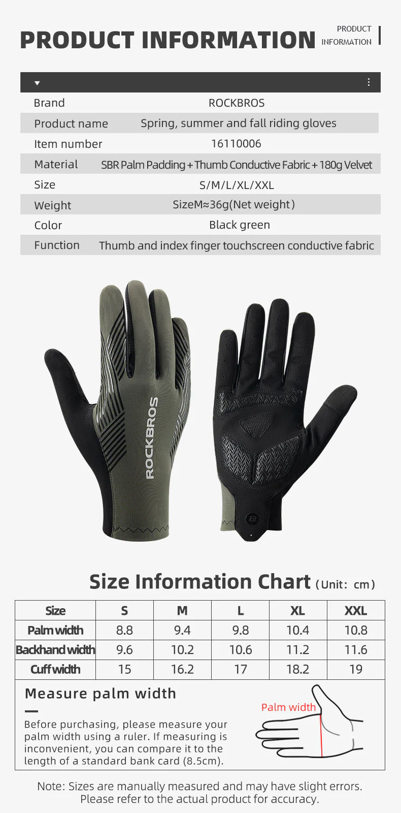 ROCKBROS MTB Gloves - Touch Screen, Anti-Slip Full Finger Cycling Gloves - Image 8