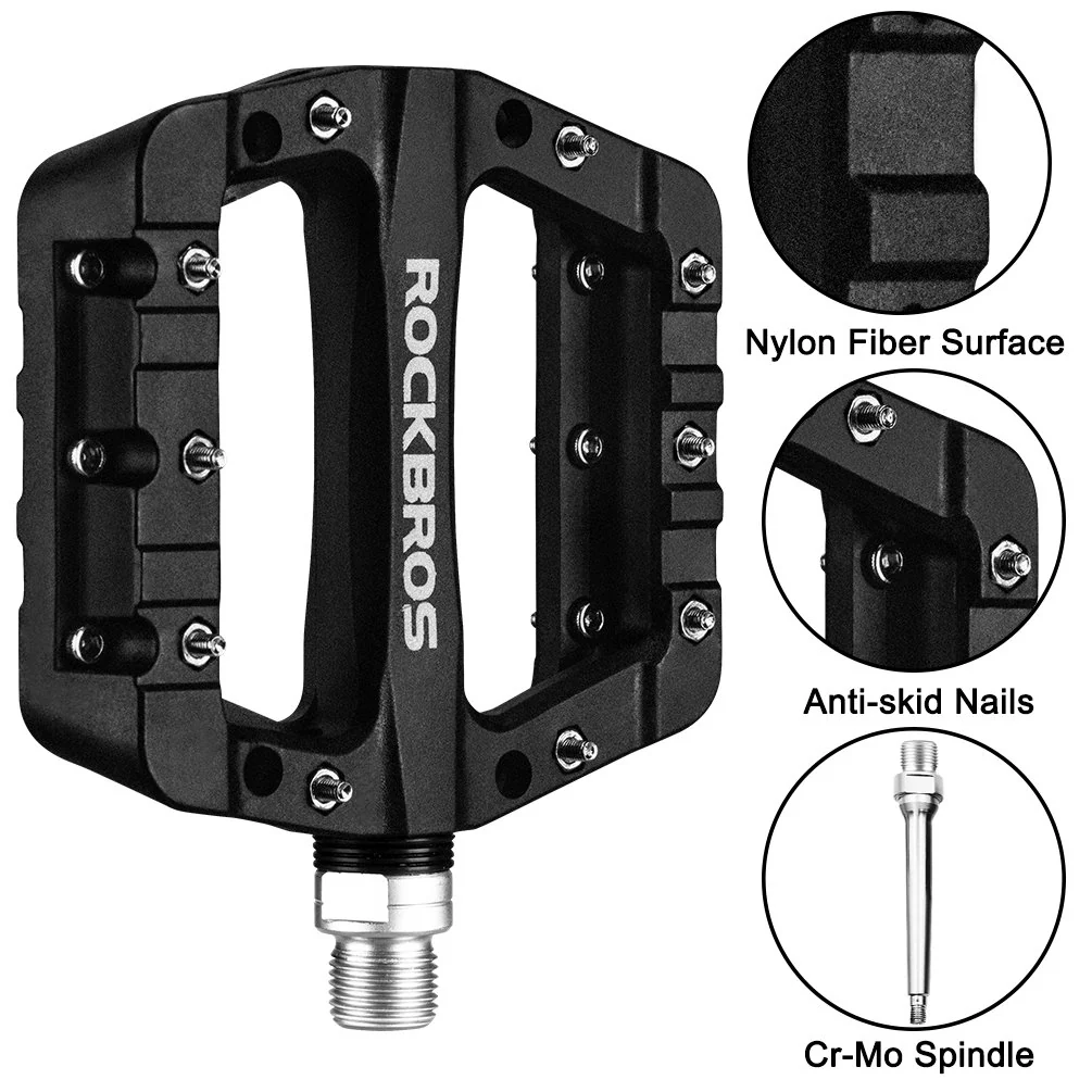 ROCKBROS Nylon Bike Pedals 9/16 Cycling Flat Pedals Widened Type (Pair) - Image 4