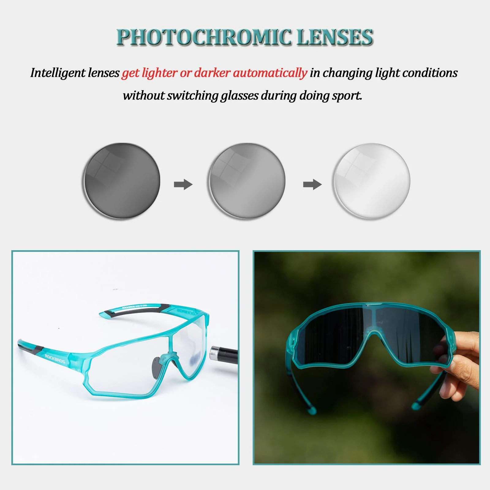 ROCKBROS Photochromic Cycling glasses UV 400 Protection Full Frame Sports Sunglasses - Image 16