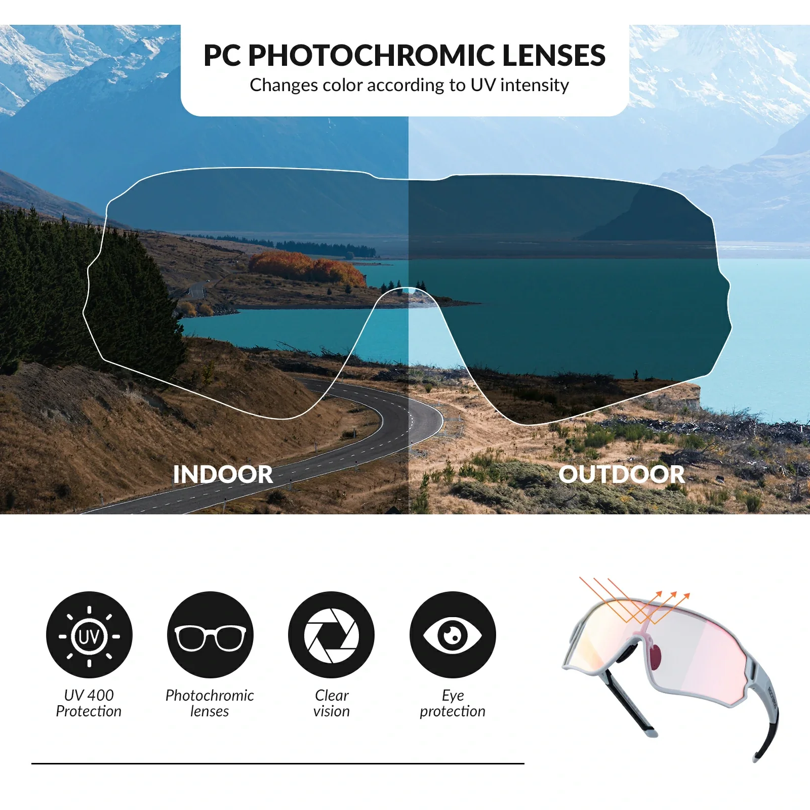ROCKBROS Photochromic Cycling glasses UV 400 Protection Full Frame Sports Sunglasses - Image 23