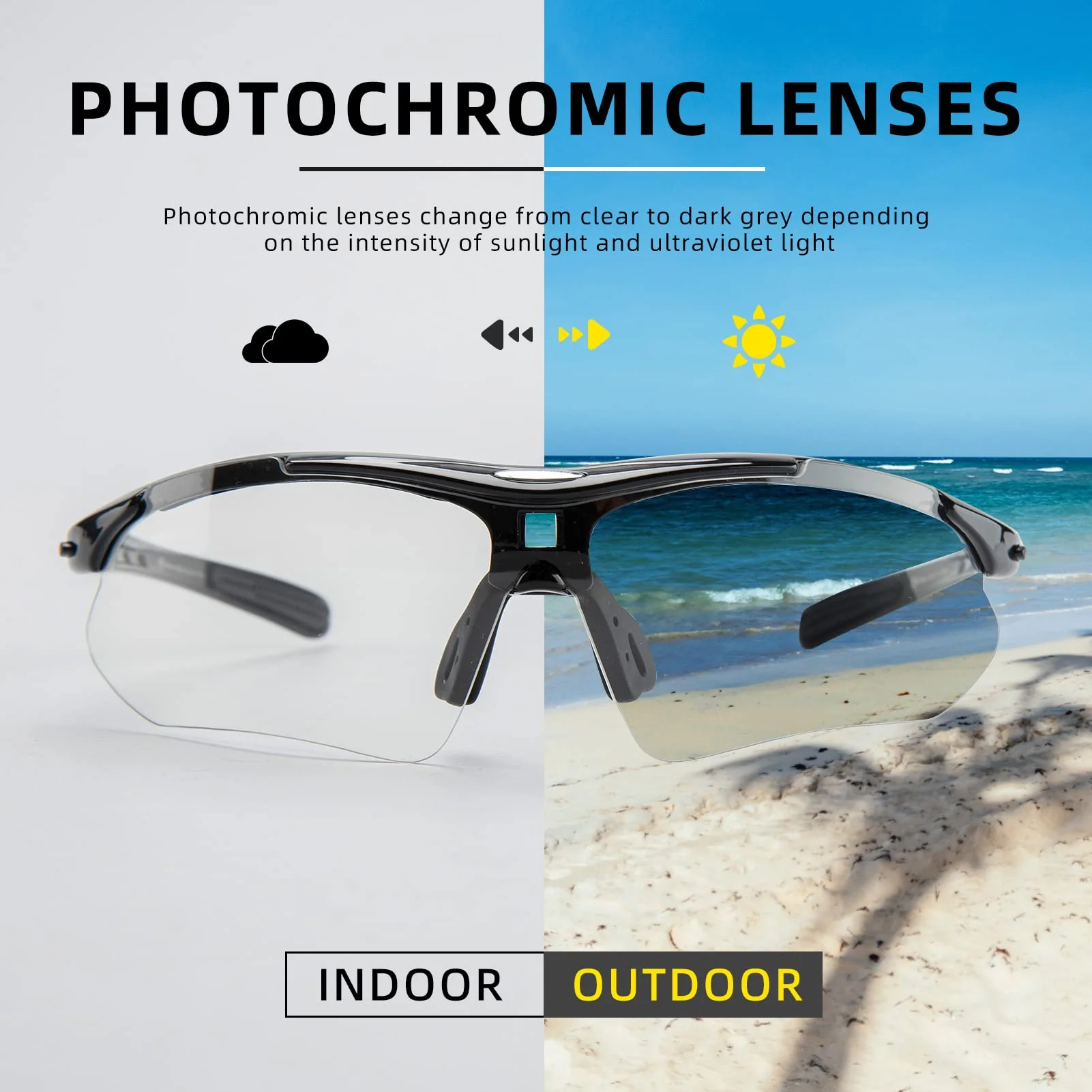 ROCKBROS Photochromic Outdoor Sport Sunglasses With Changeable Straps - Image 12