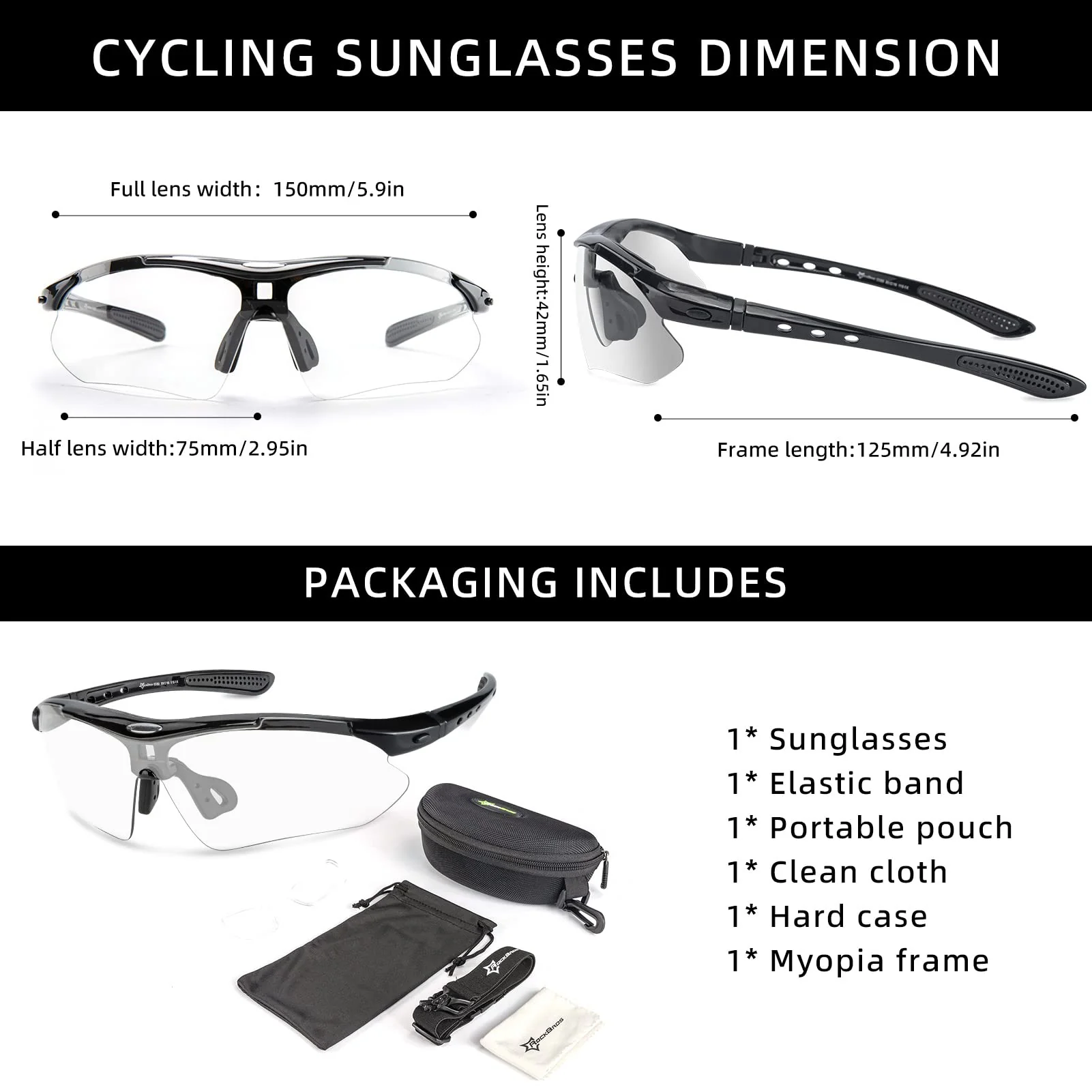 ROCKBROS Photochromic Outdoor Sport Sunglasses With Changeable Straps - Image 13