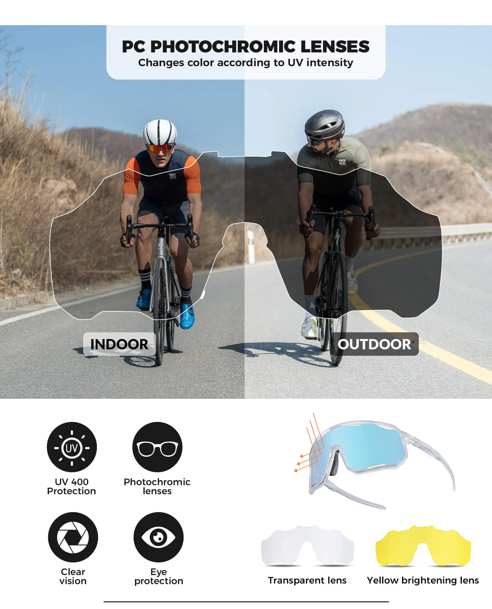 ROCKBROS Photochromic Sunglasses UV400 Transparent Cycling Glasses SP351 - Image 12