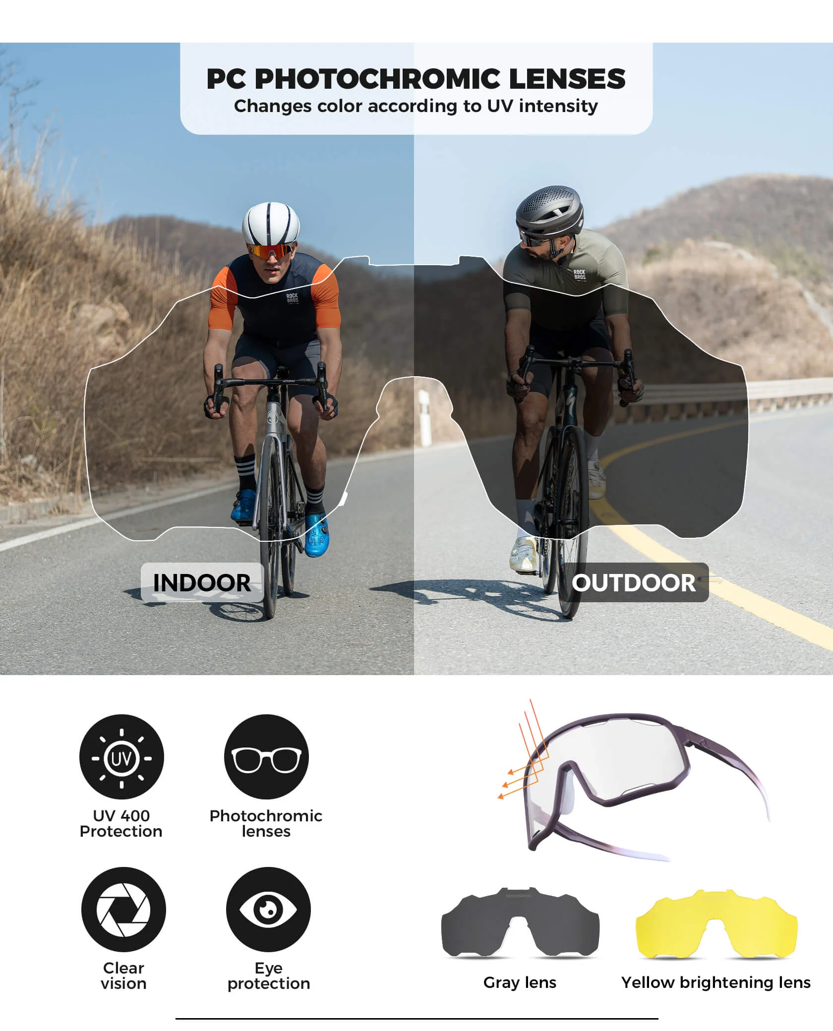 ROCKBROS Photochromic Sunglasses UV400 Transparent Cycling Glasses SP351 - Image 6