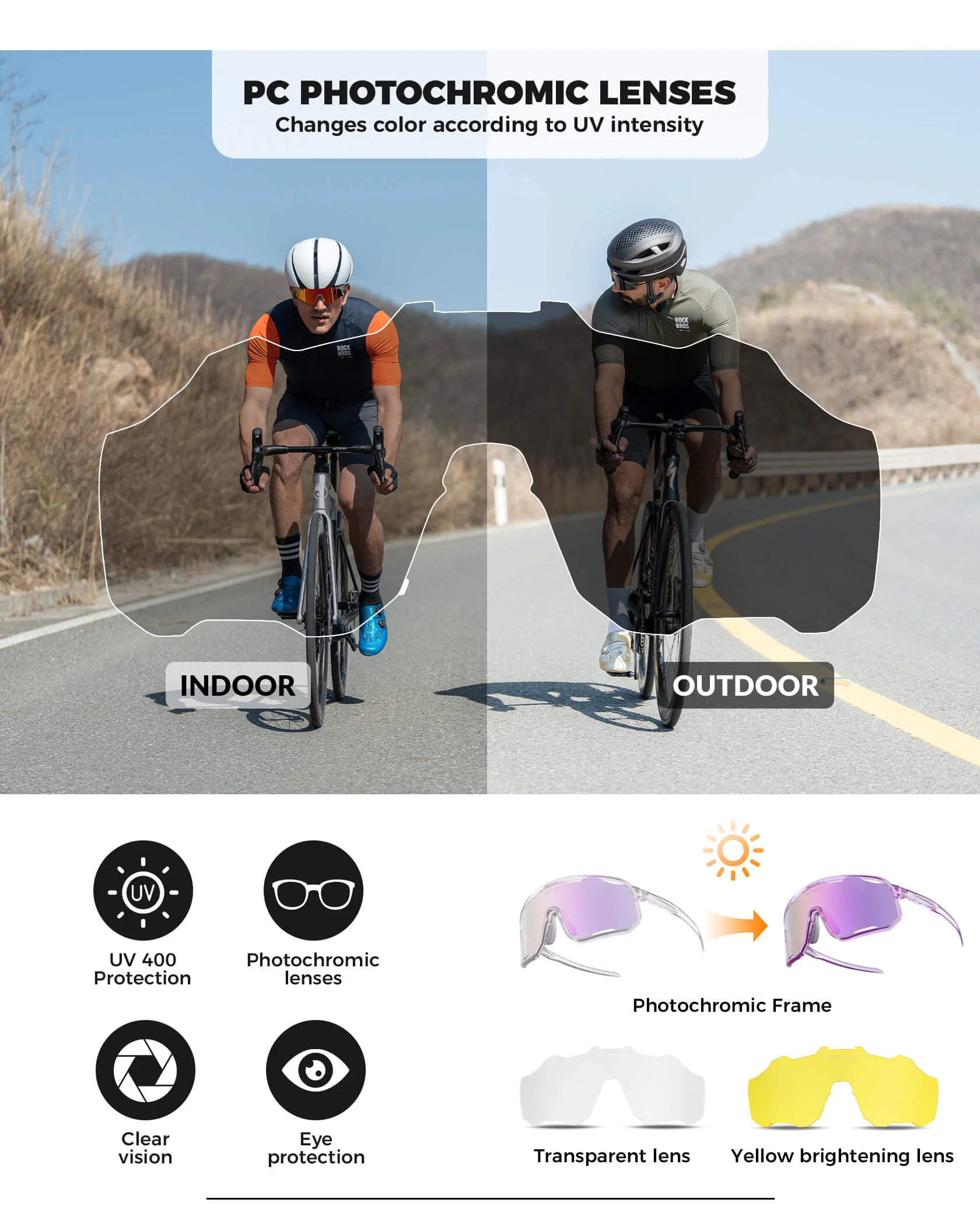 ROCKBROS Photochromic Sunglasses UV400 Transparent Cycling Glasses SP351 - Image 9