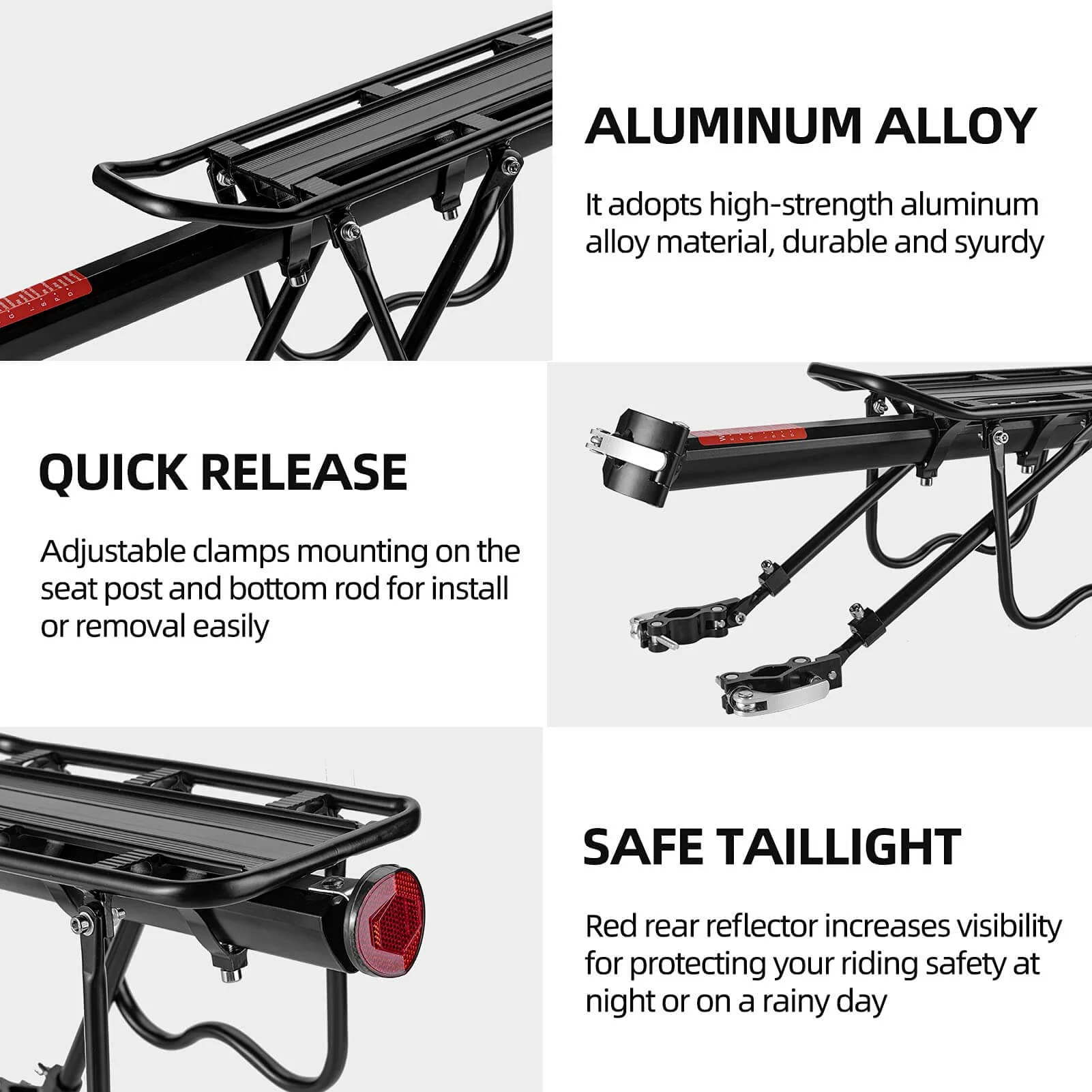 ROCKBROS Quick Release Bicycle Rack Aluminium Alloy with Reflector - Image 6