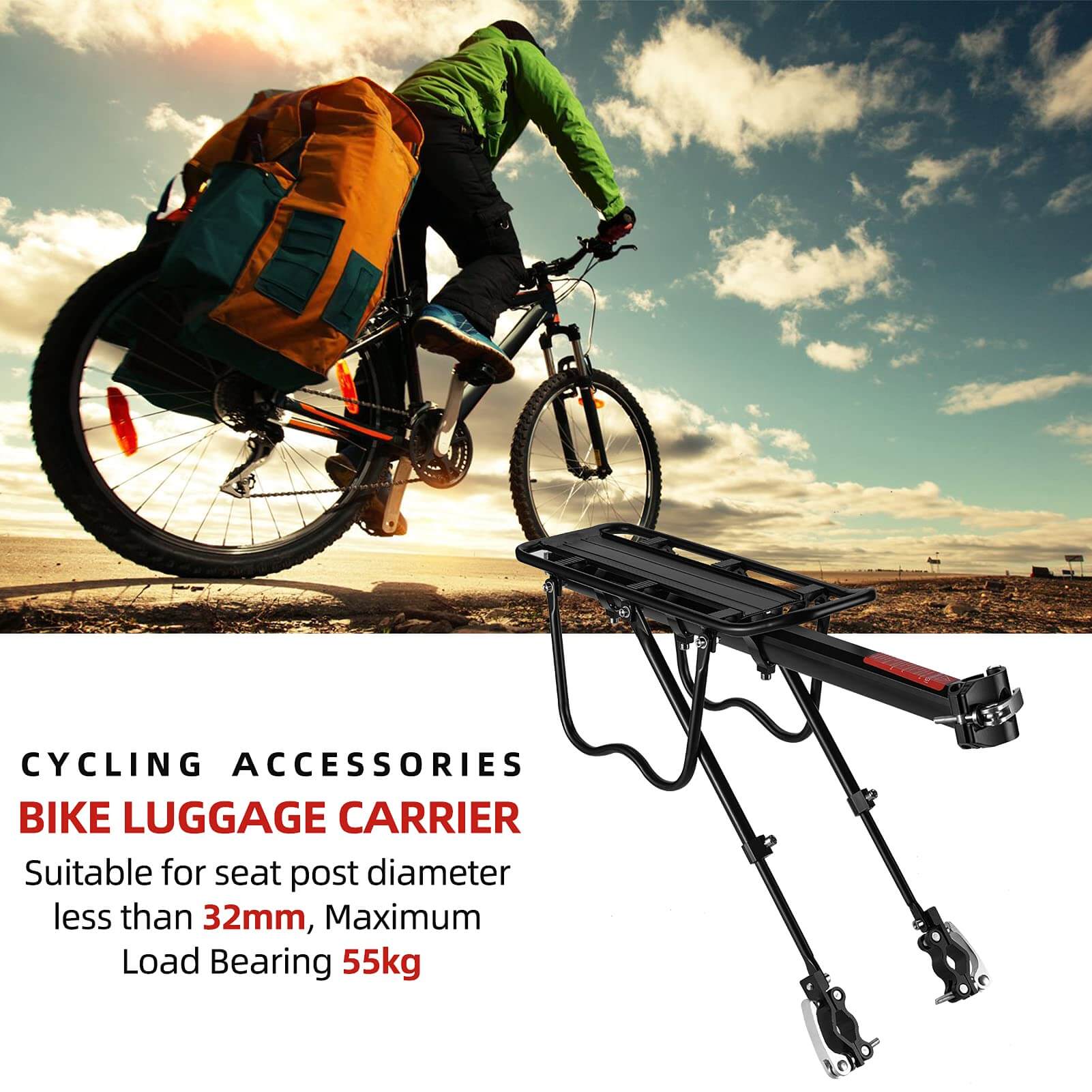 ROCKBROS Quick Release Bicycle Rack Aluminium Alloy with Reflector - Image 7