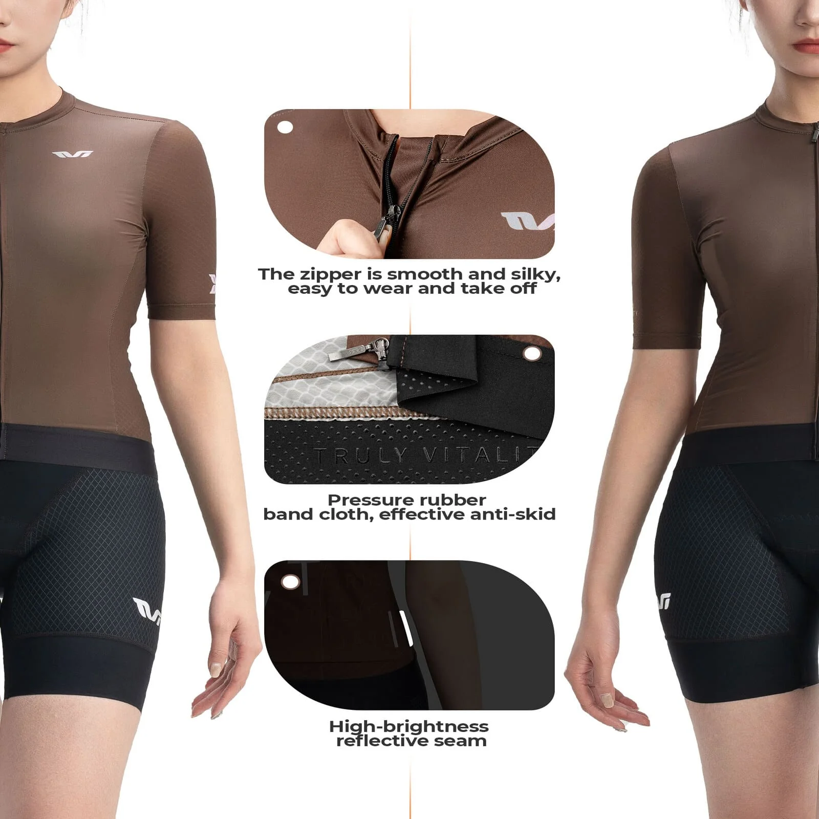 TVI Women’s Cycling Jersey Breathable Short Sleeve Brown - Image 3