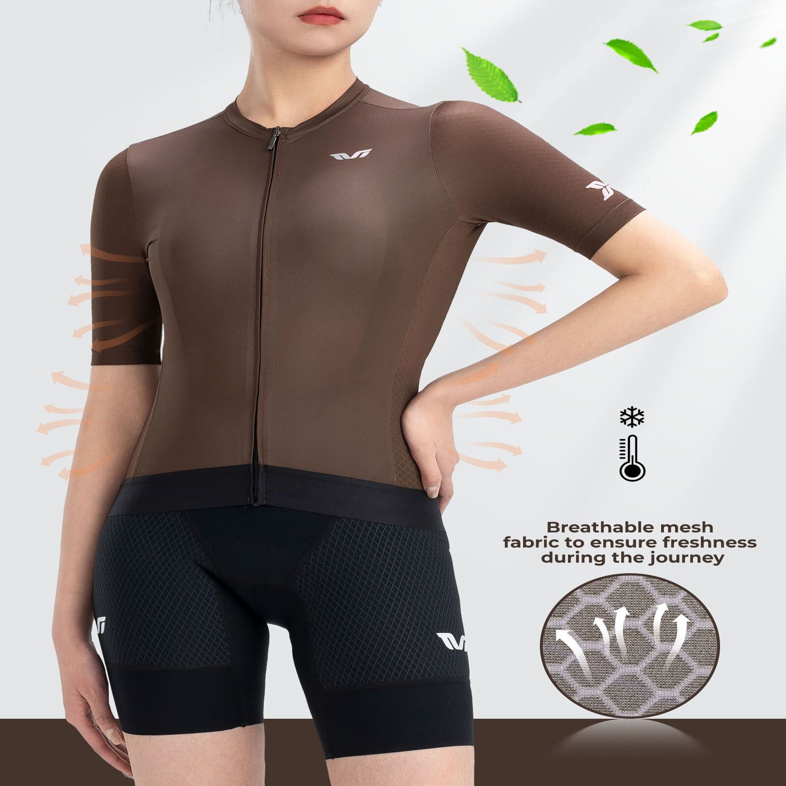 TVI Women’s Cycling Jersey Breathable Short Sleeve Brown - Image 4