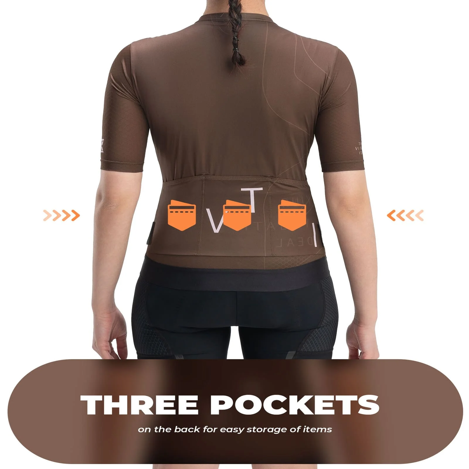 TVI Women’s Cycling Jersey Breathable Short Sleeve Brown - Image 5