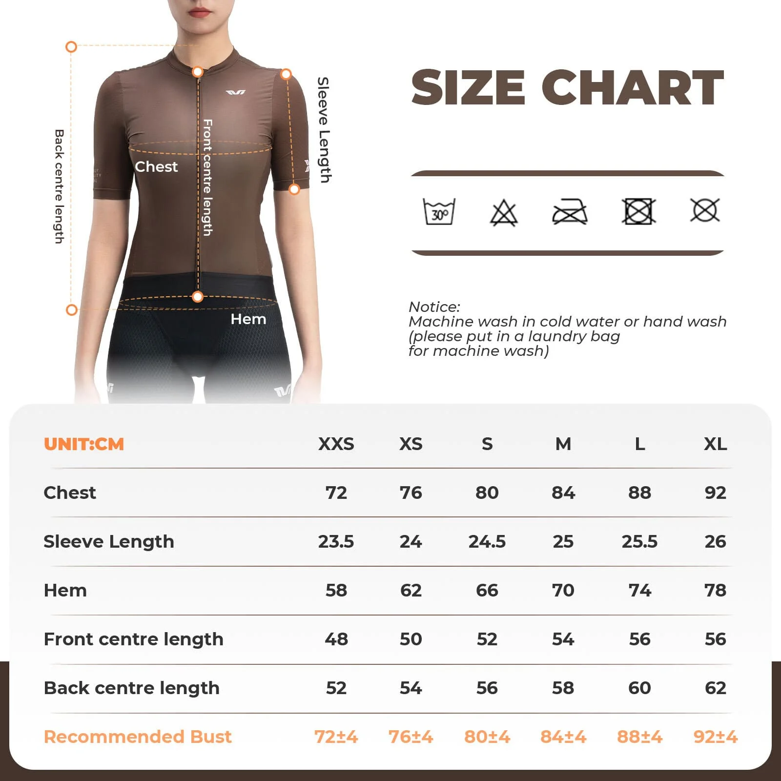 TVI Women’s Cycling Jersey Breathable Short Sleeve Brown - Image 8