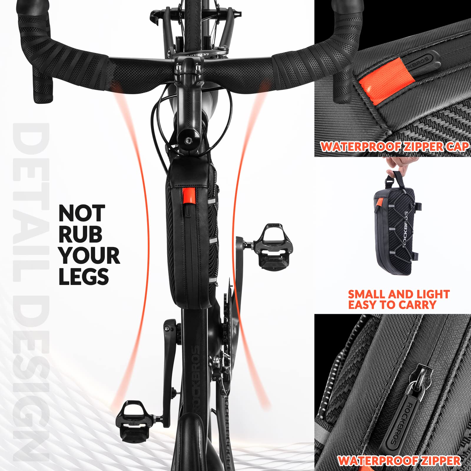 ROCKBROS Ultralight Bike Frame Bag Waterproof & Reflective Top Tube Bag - Image 3