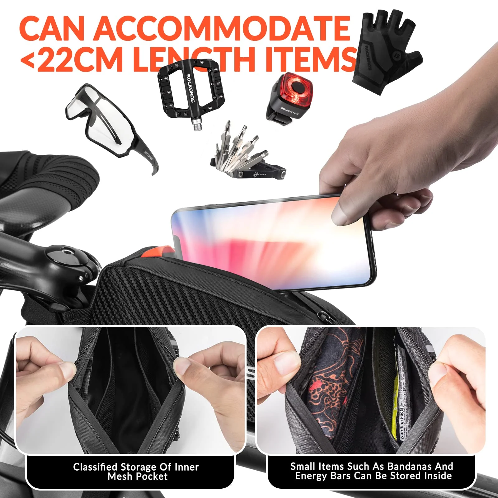 ROCKBROS Ultralight Bike Frame Bag Waterproof & Reflective Top Tube Bag - Image 4