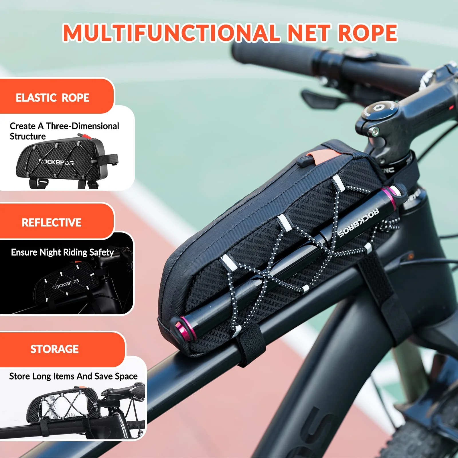 ROCKBROS Ultralight Bike Frame Bag Waterproof & Reflective Top Tube Bag - Image 6