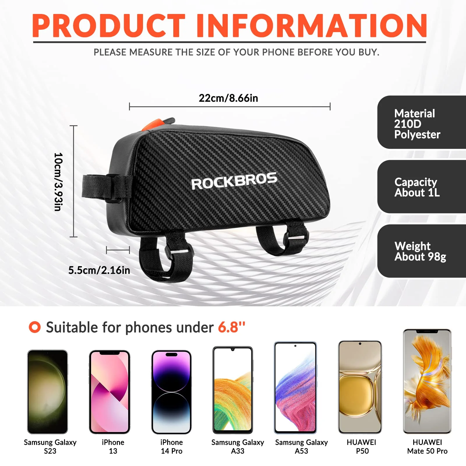 ROCKBROS Ultralight Bike Frame Bag Waterproof & Reflective Top Tube Bag - Image 7
