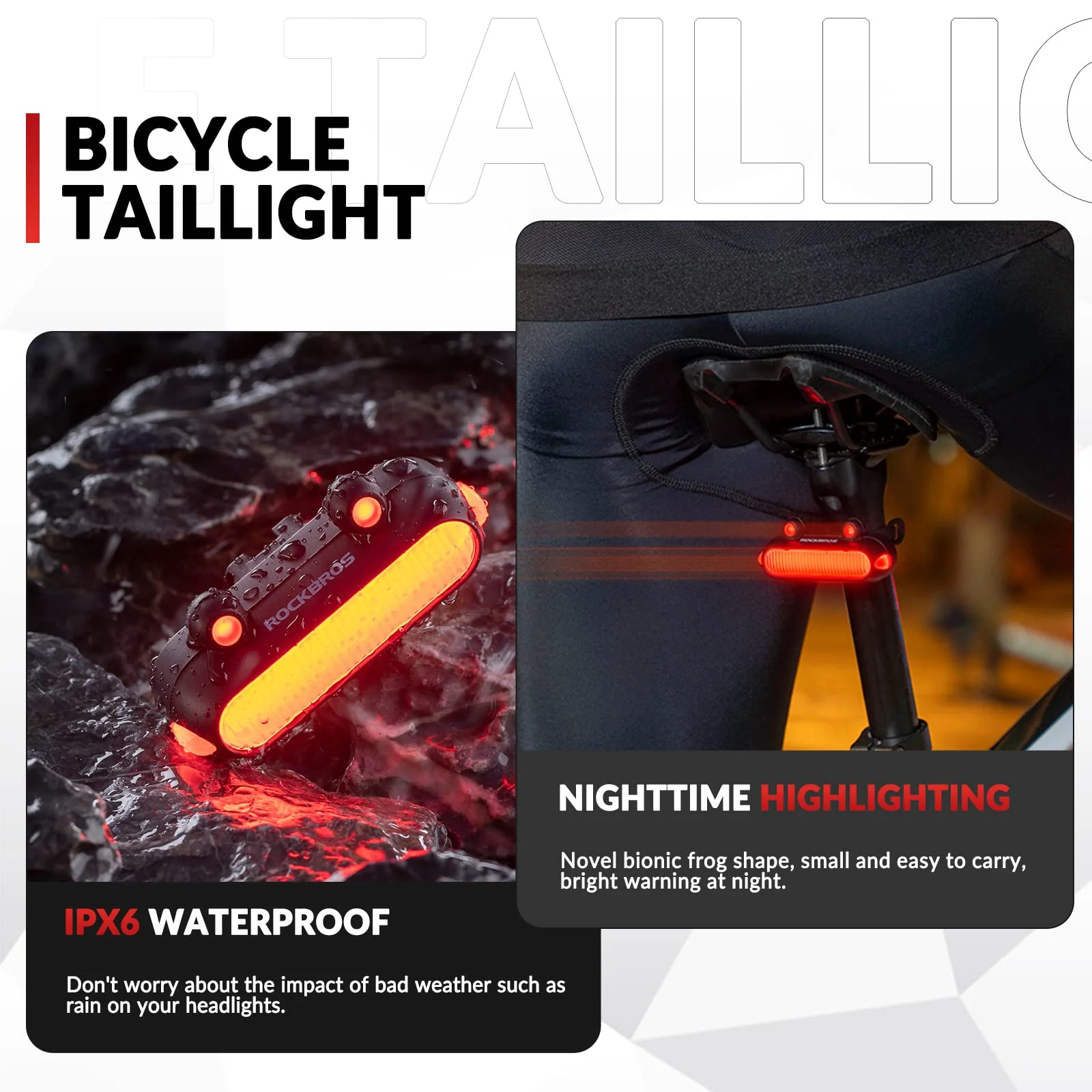 ROCKBROS USB Rechargeable Waterproof LED Bike Rear Tail Light with 5 Modes - Image 2