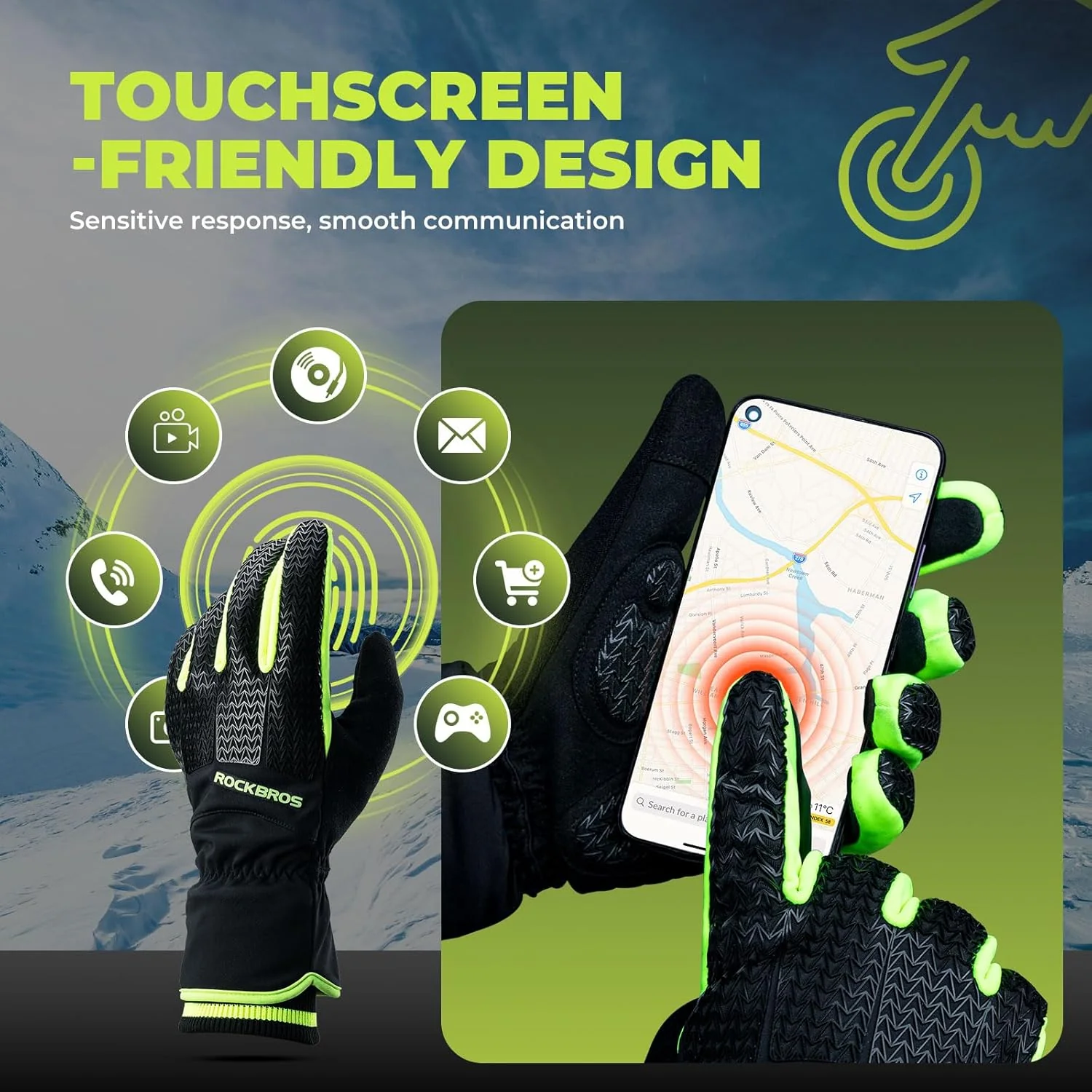 ROCKBROS Warm Winter Windproof Anti Slip Touchscreen Gloves - Image 3