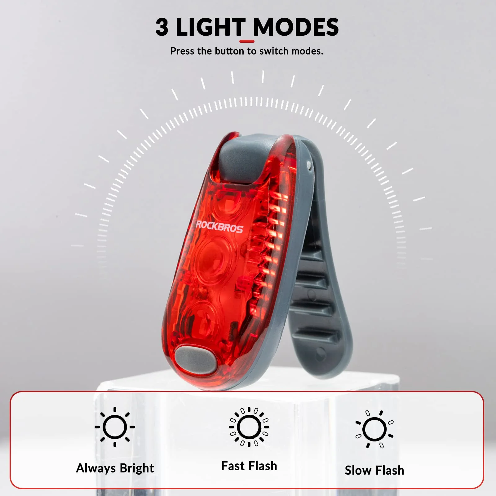 ROCKBROS Waterproof Bike Rear Tail Lights 2 Pack with 3 Light Modes - Image 3