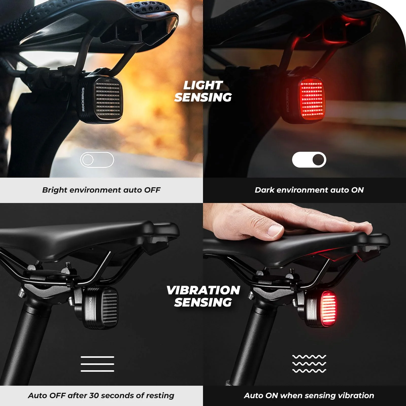 ROCKBROS Waterproof Ultra Bright LED Bike Taillight with 4 Modes - Image 3