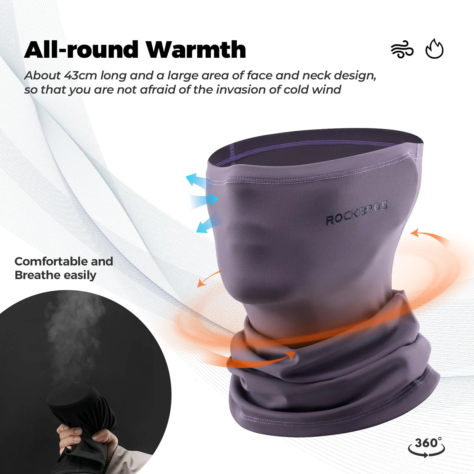 ROCKBROS Windproof Neck Warmer Gaiter Half Balaclava for Men & Women - Image 3