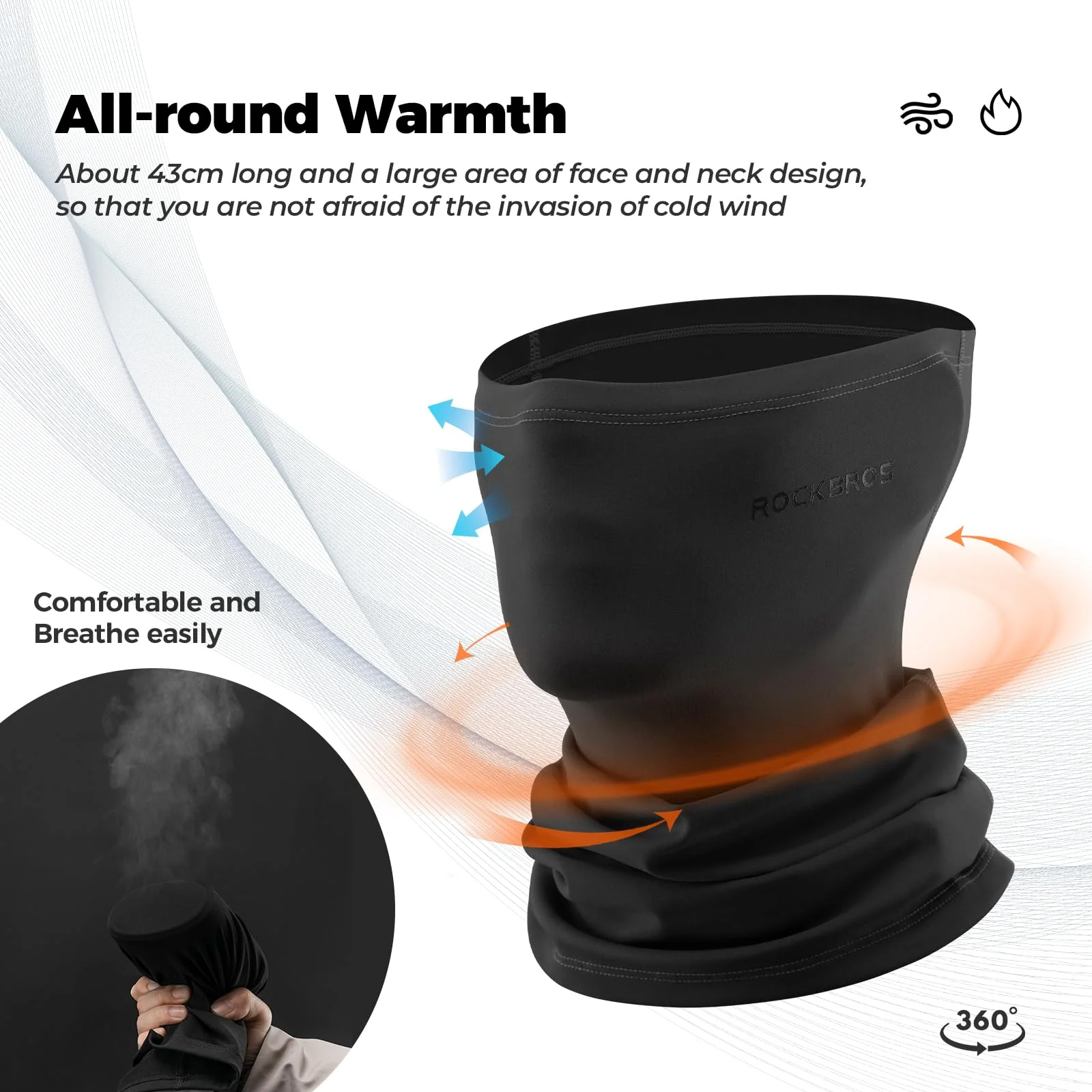 ROCKBROS Windproof Neck Warmer Gaiter Half Balaclava for Men & Women - Image 6