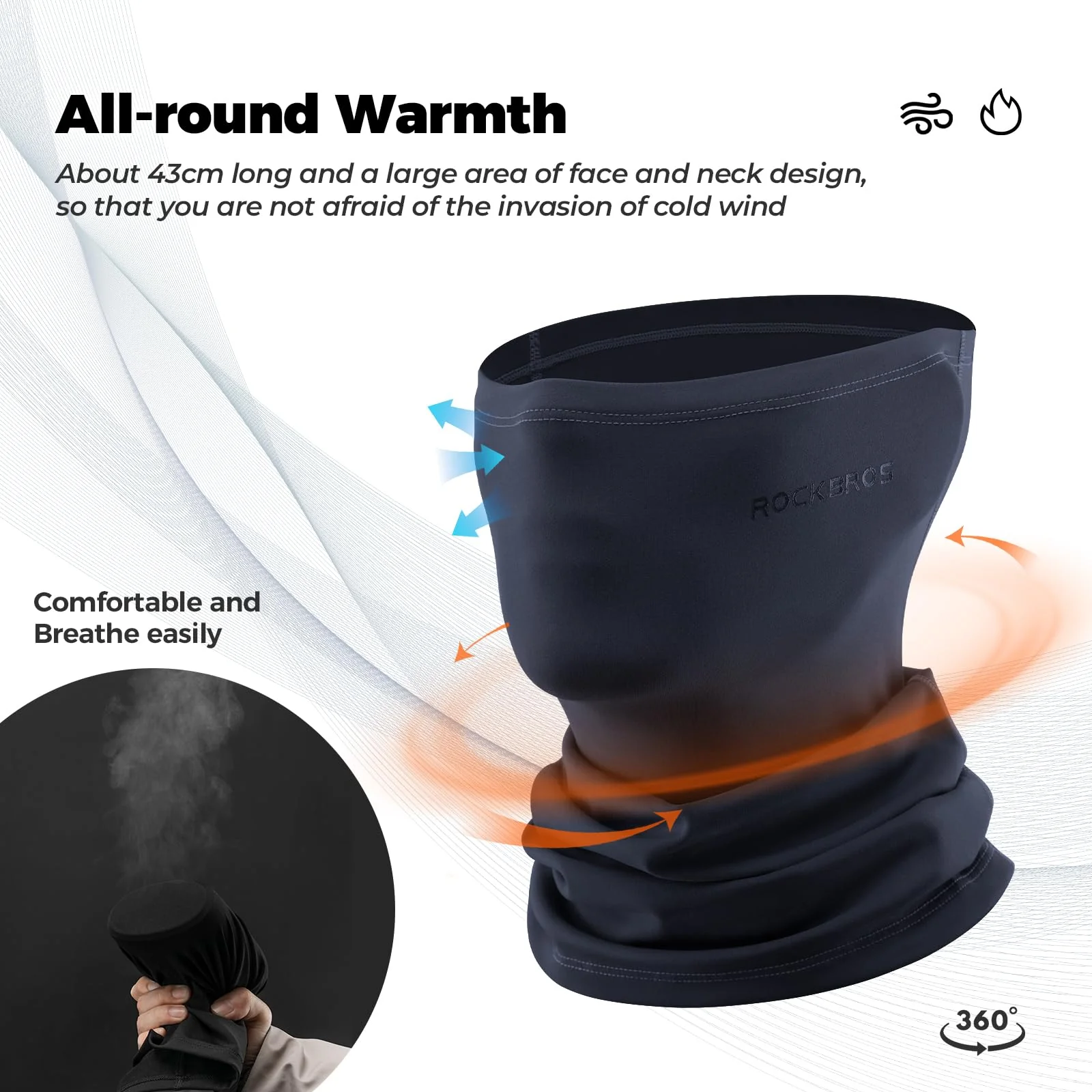 ROCKBROS Windproof Neck Warmer Gaiter Half Balaclava for Men & Women - Image 9