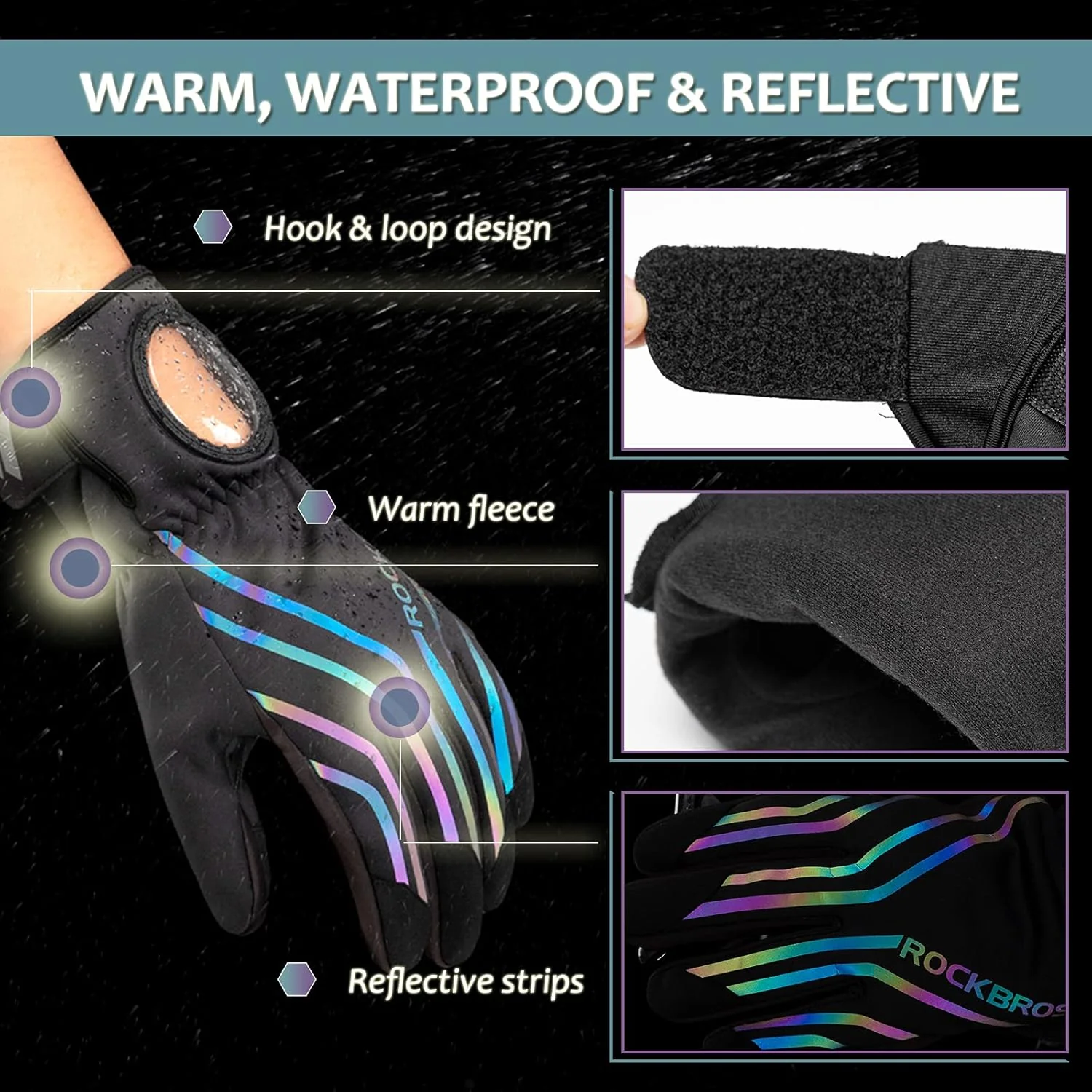 ROCKBROS Windproof Thermal Full Finger Cycling Gloves - Image 3