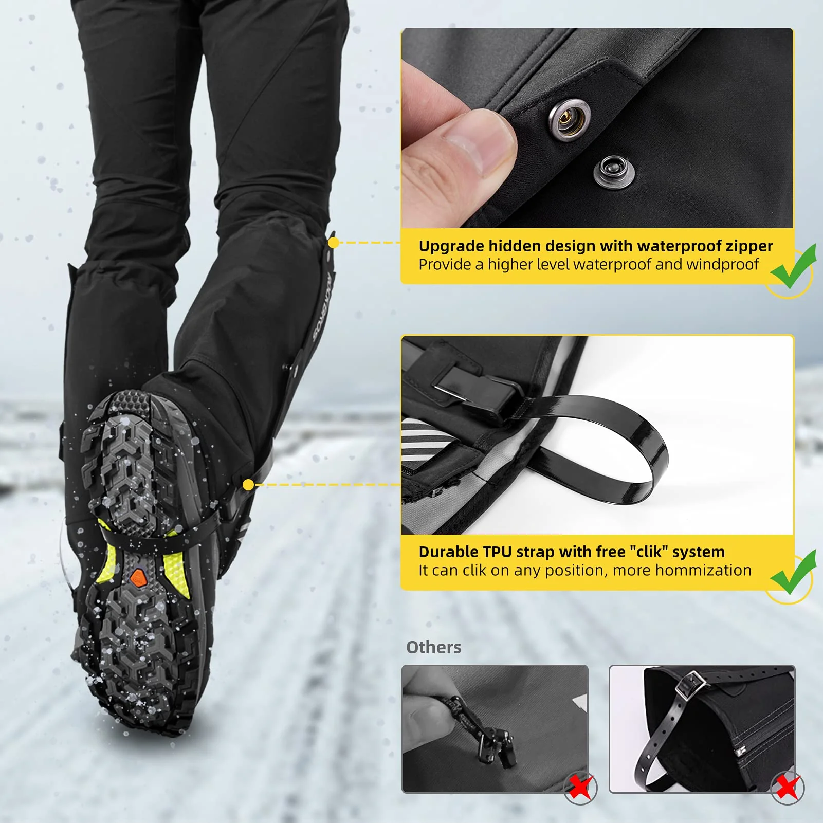 ROCKBROS Windproof Waterproof Leg Gaiters Warm Hiking Gaiters - Image 3