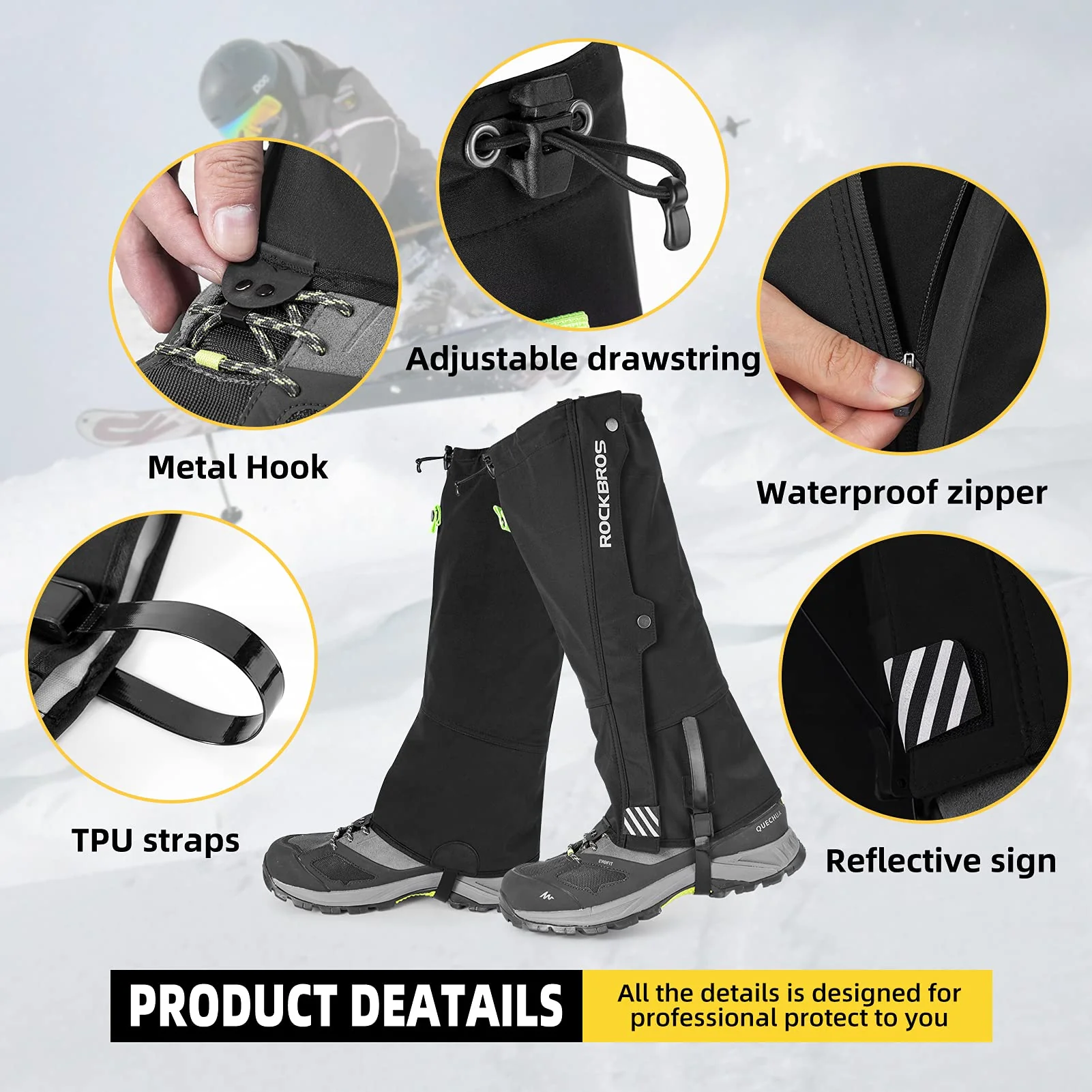 ROCKBROS Windproof Waterproof Leg Gaiters Warm Hiking Gaiters - Image 4