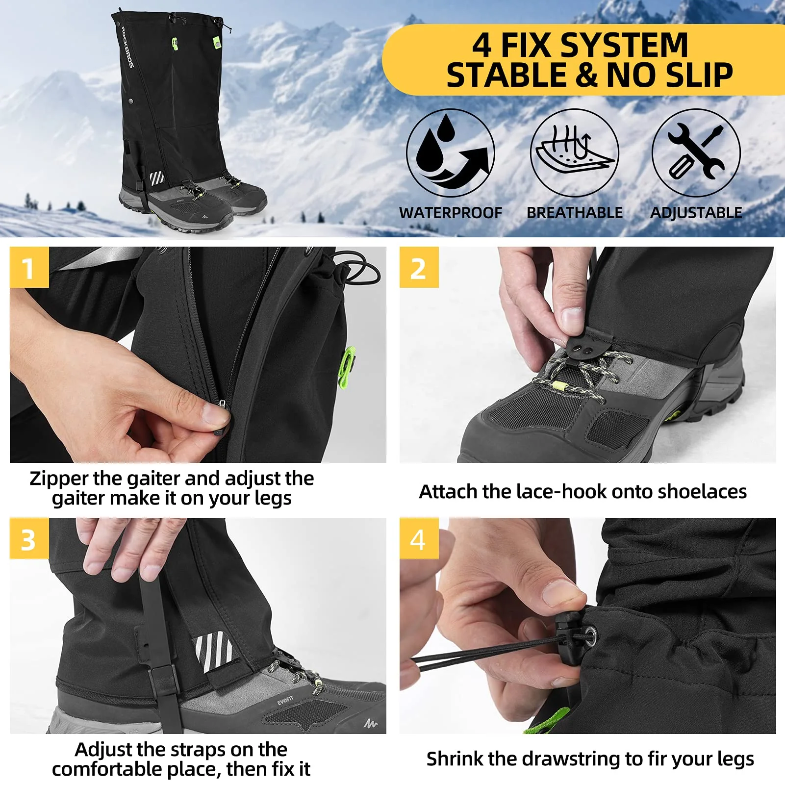ROCKBROS Windproof Waterproof Leg Gaiters Warm Hiking Gaiters - Image 5