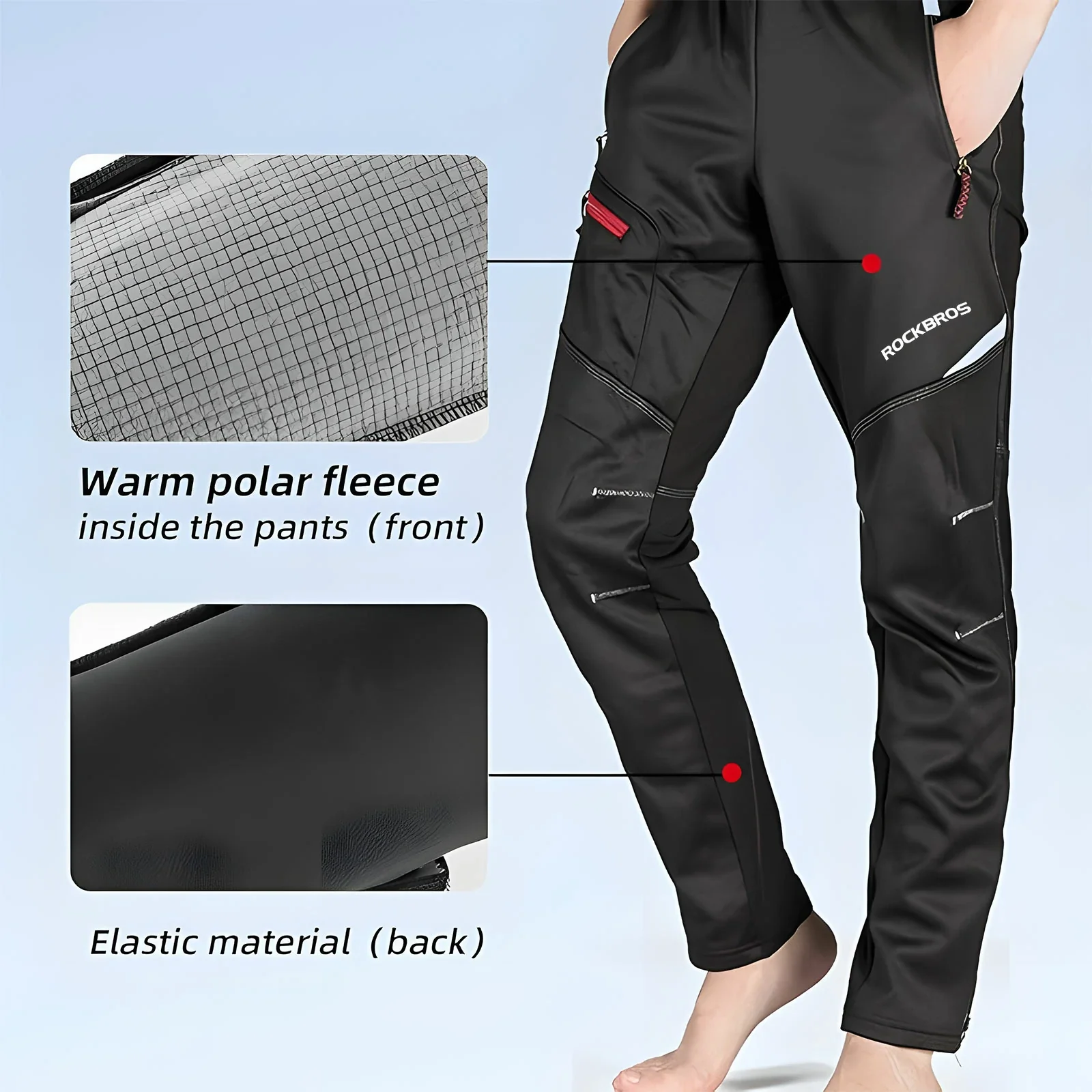 ROCKBROS Winter Cycling Trousers for Men Windproof Thermal Reflective - Image 4