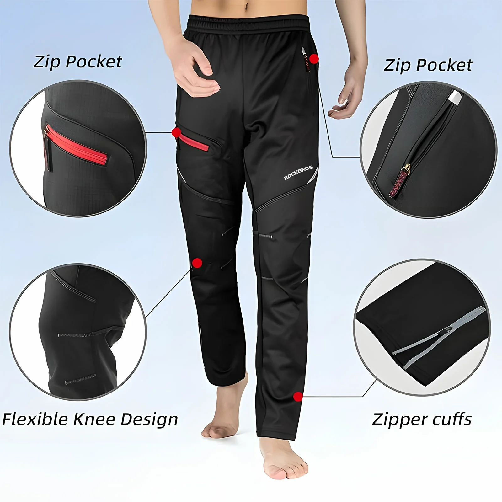 ROCKBROS Winter Cycling Trousers for Men Windproof Thermal Reflective - Image 5