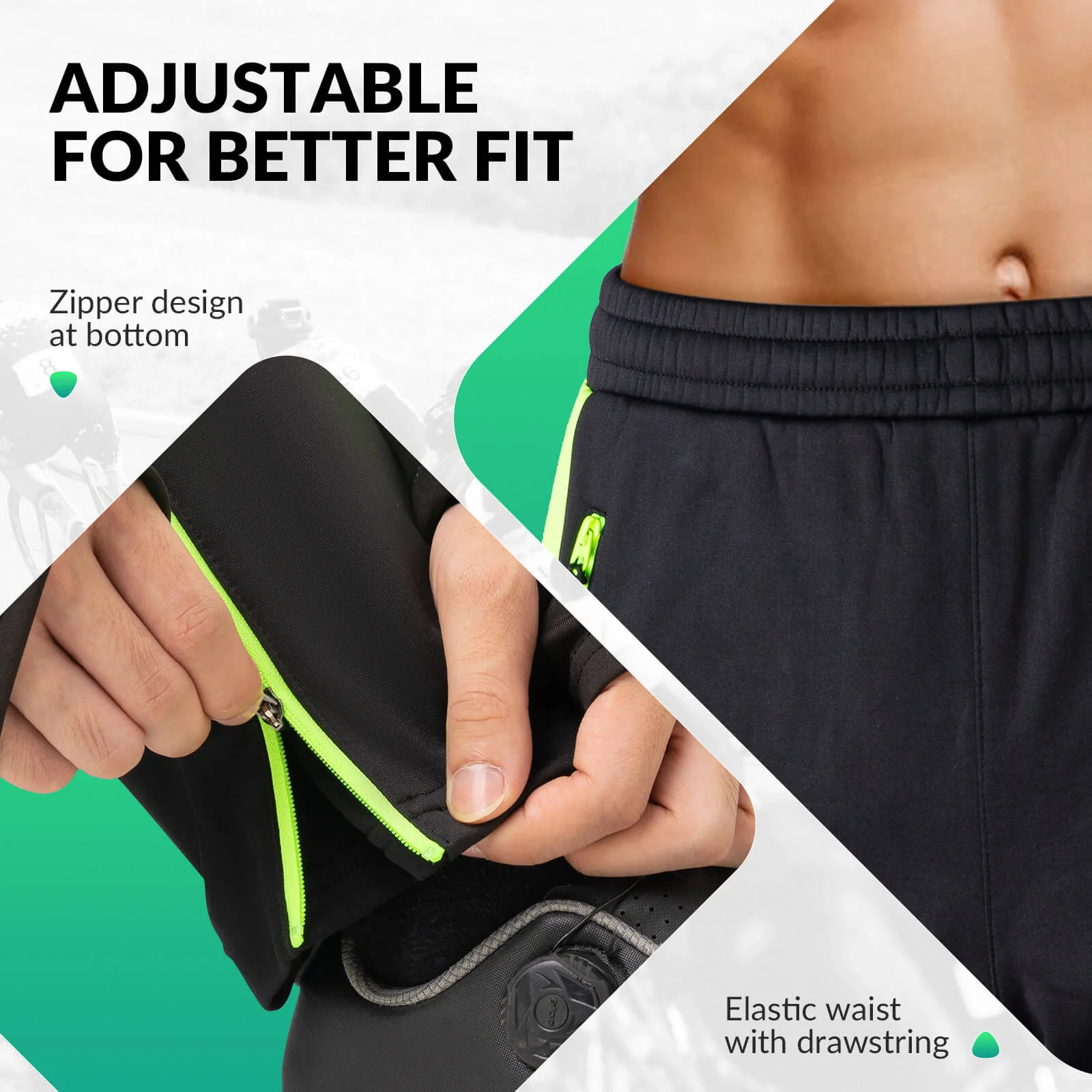 ROCKBROS Winter Thermal Windproof Softshell Cycling Trousers Bright Green - Image 3