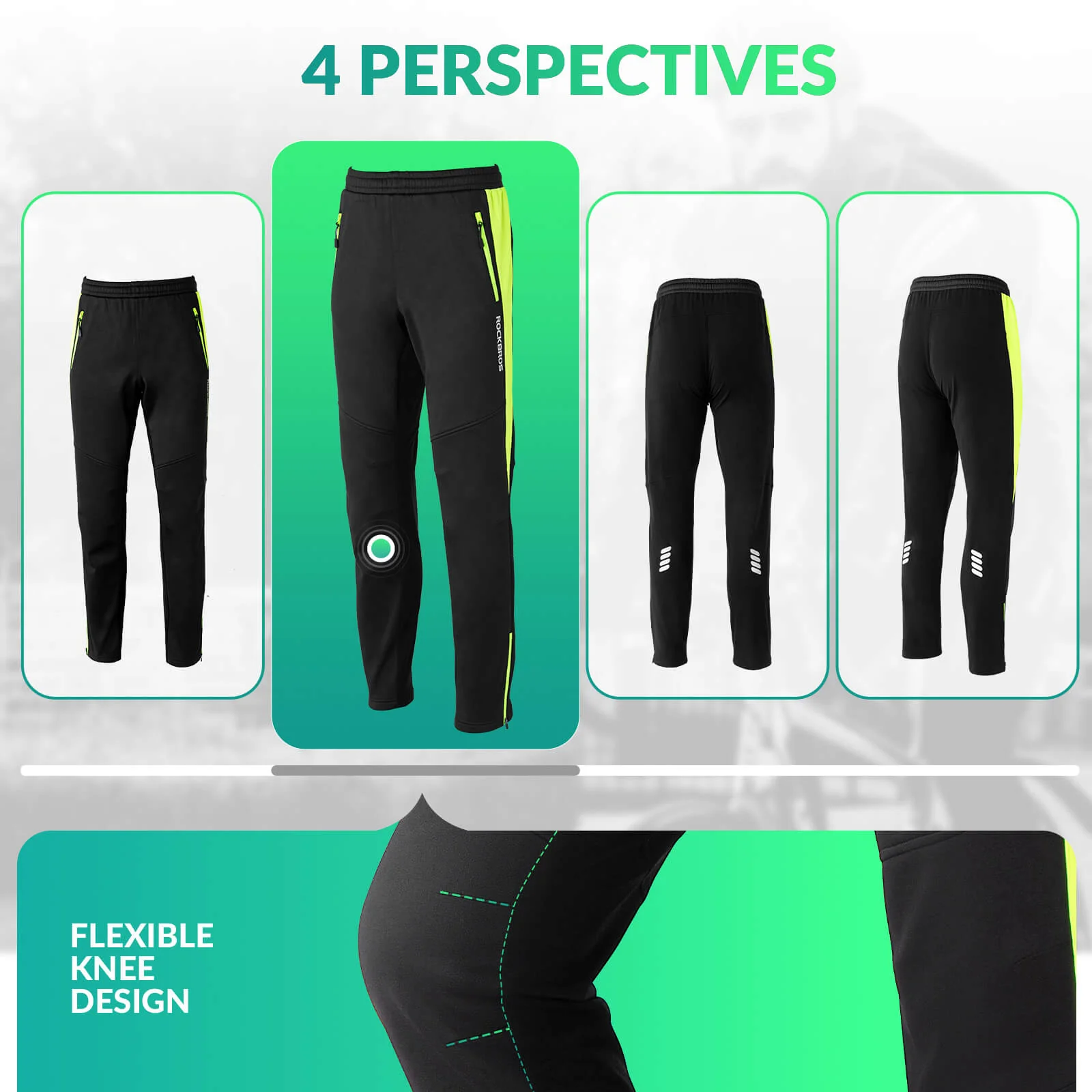 ROCKBROS Winter Thermal Windproof Softshell Cycling Trousers Bright Green - Image 5