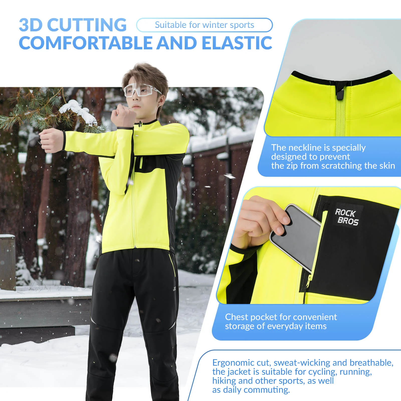 ROCKBROS Winter Windproof Thermal Cycling Jacket and Trousers Set - Image 3