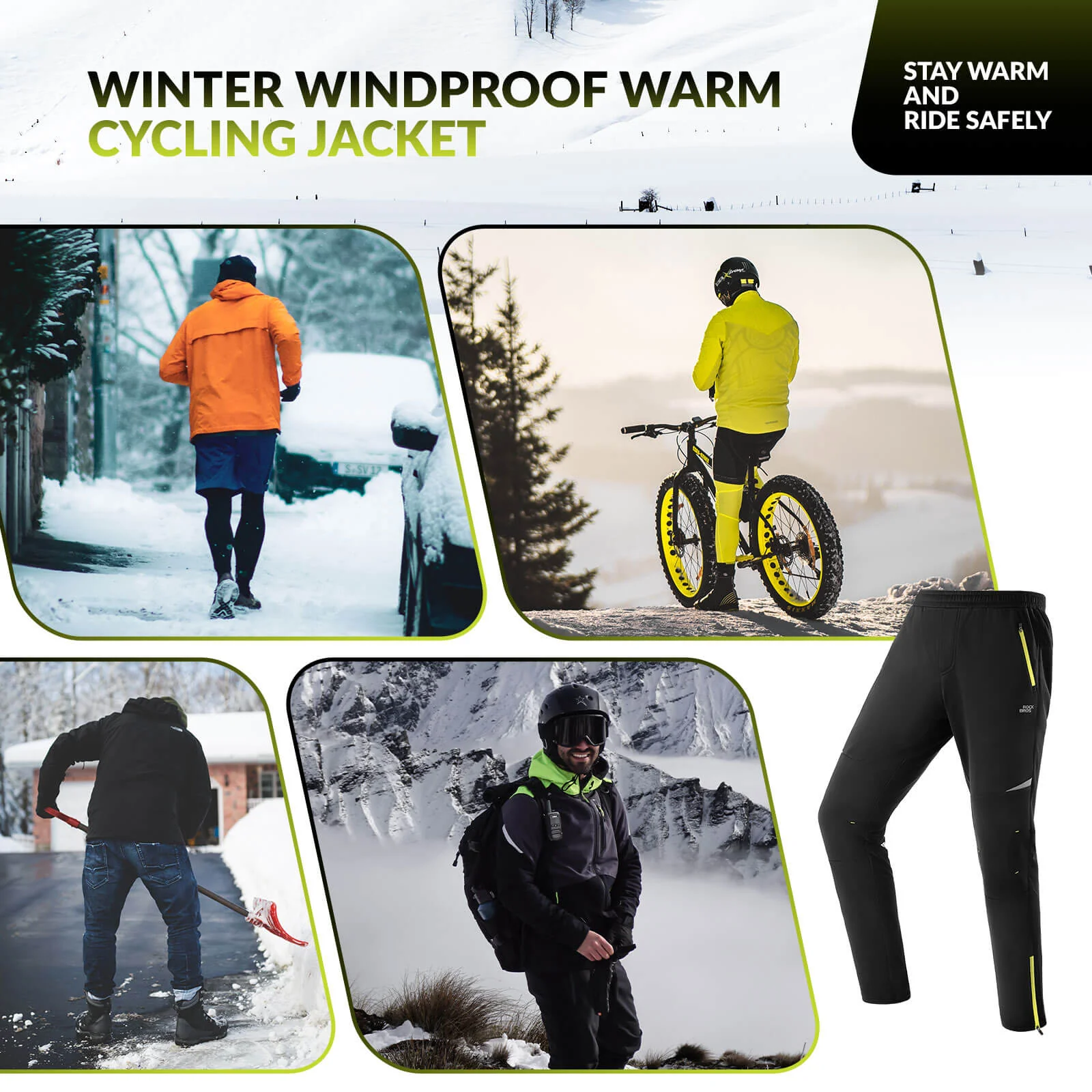 ROCKBROS Winter Windproof Thermal Cycling Jacket and Trousers Set - Image 7