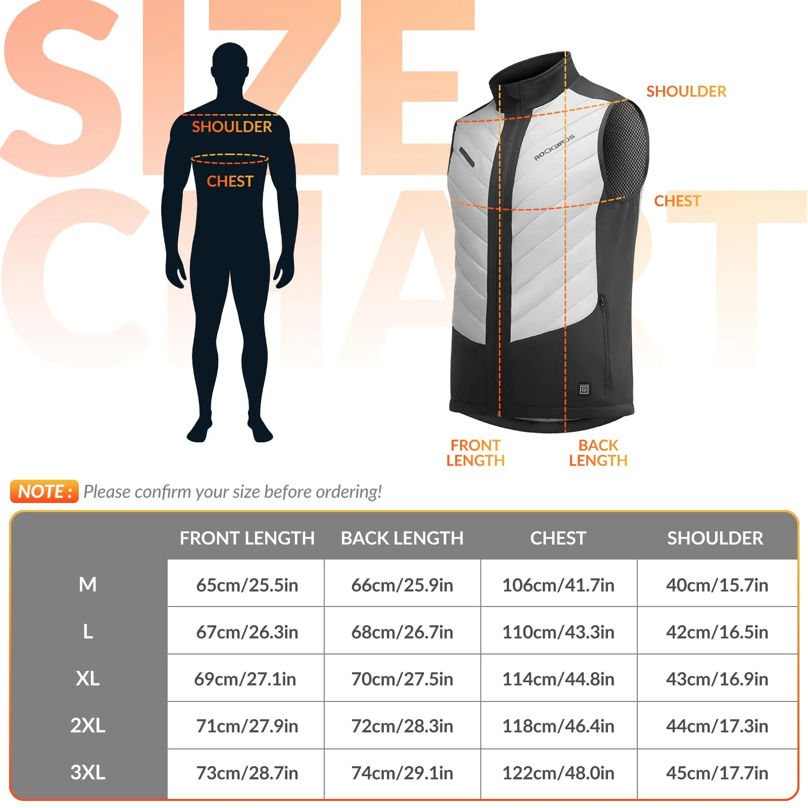 ROCKBROS USB Electric Heated Vest 3-Temperature Levels Washable Winter Vest - Image 4