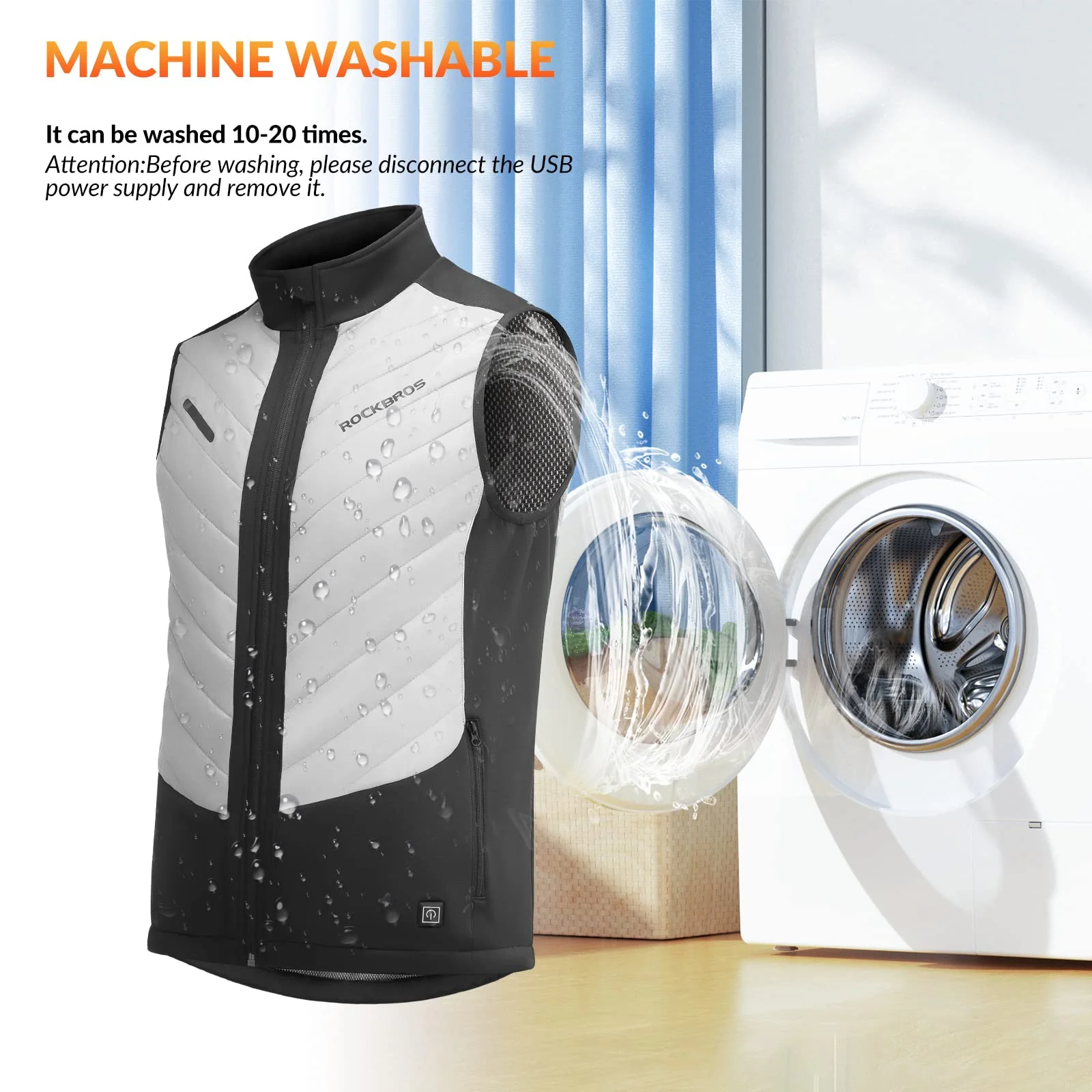ROCKBROS USB Electric Heated Vest 3-Temperature Levels Washable Winter Vest - Image 5