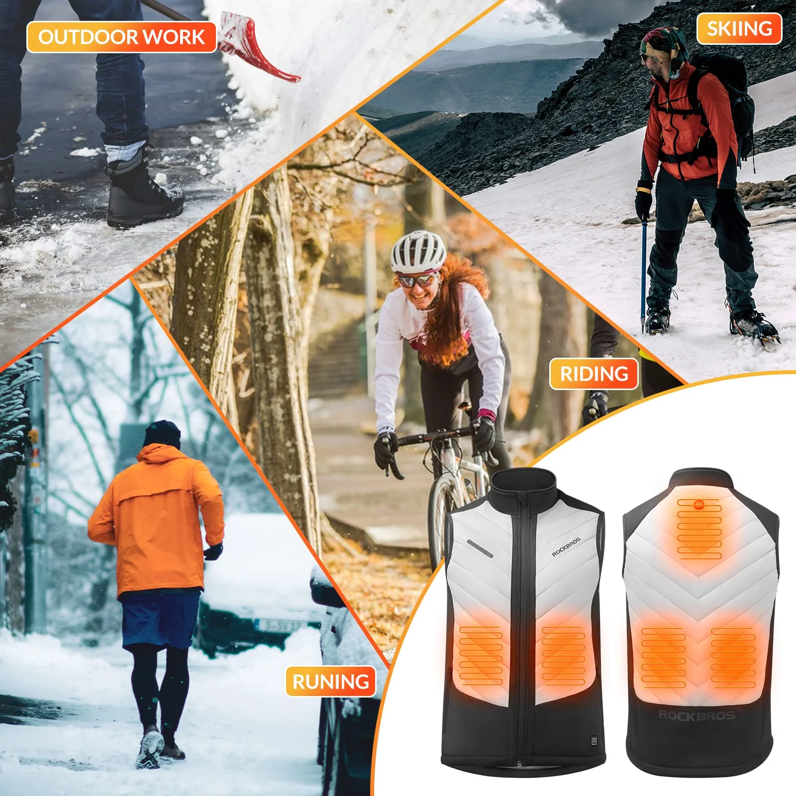 ROCKBROS USB Electric Heated Vest 3-Temperature Levels Washable Winter Vest - Image 6