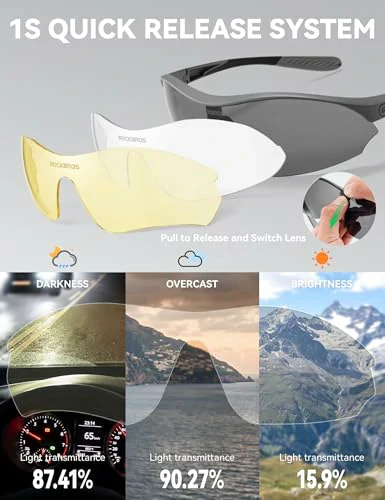 Sports Cycling Sunglasses with 3 Interchangeable UV400 Lenses - Image 9