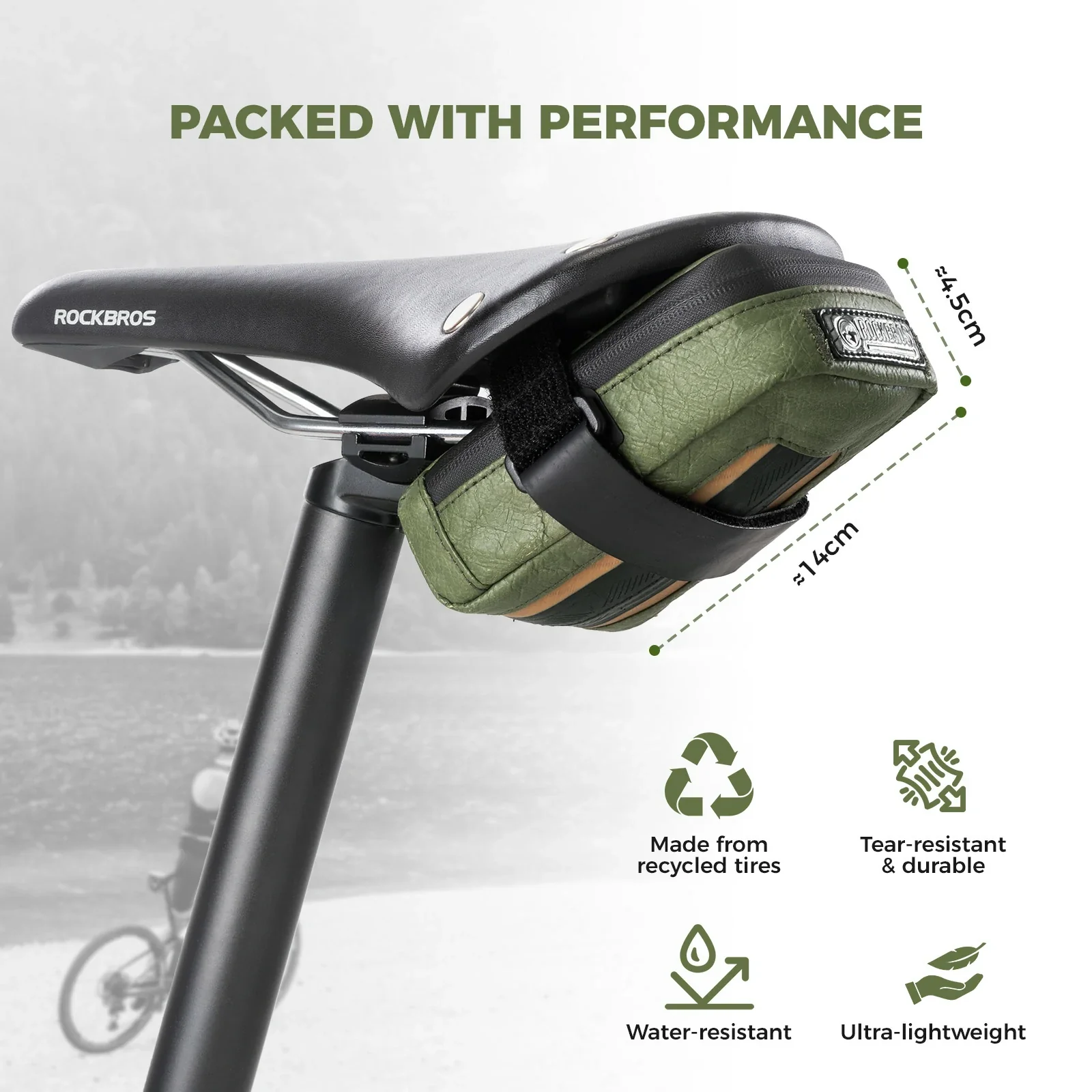 Road-to-Sky Sustainable Eco-Friendly Recycled Tire Bike Saddle Bag 0.4L - Image 4