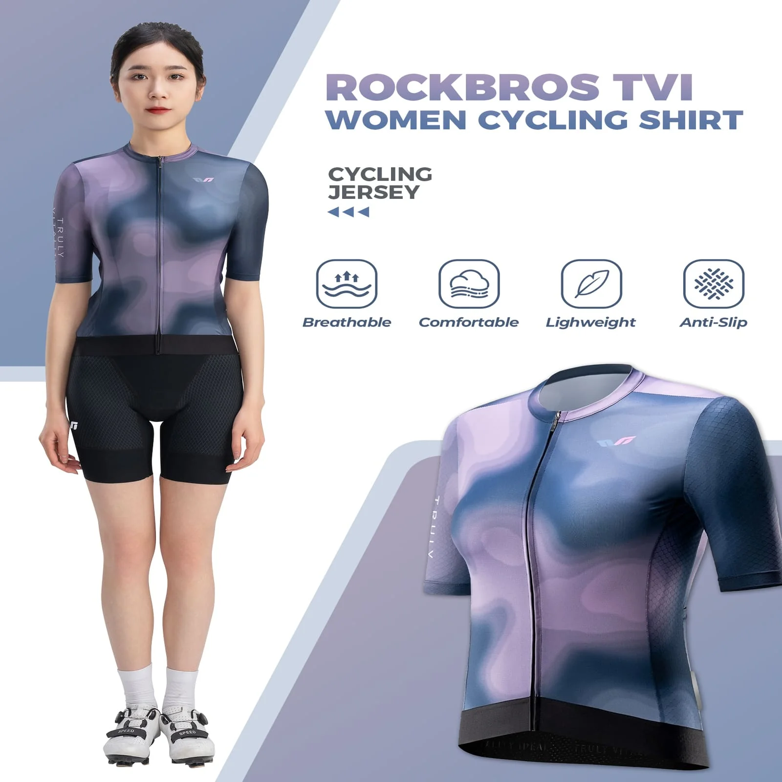 TVI Women’s Cycling Jersey Breathable Short Sleeve Navy Blue - Image 6
