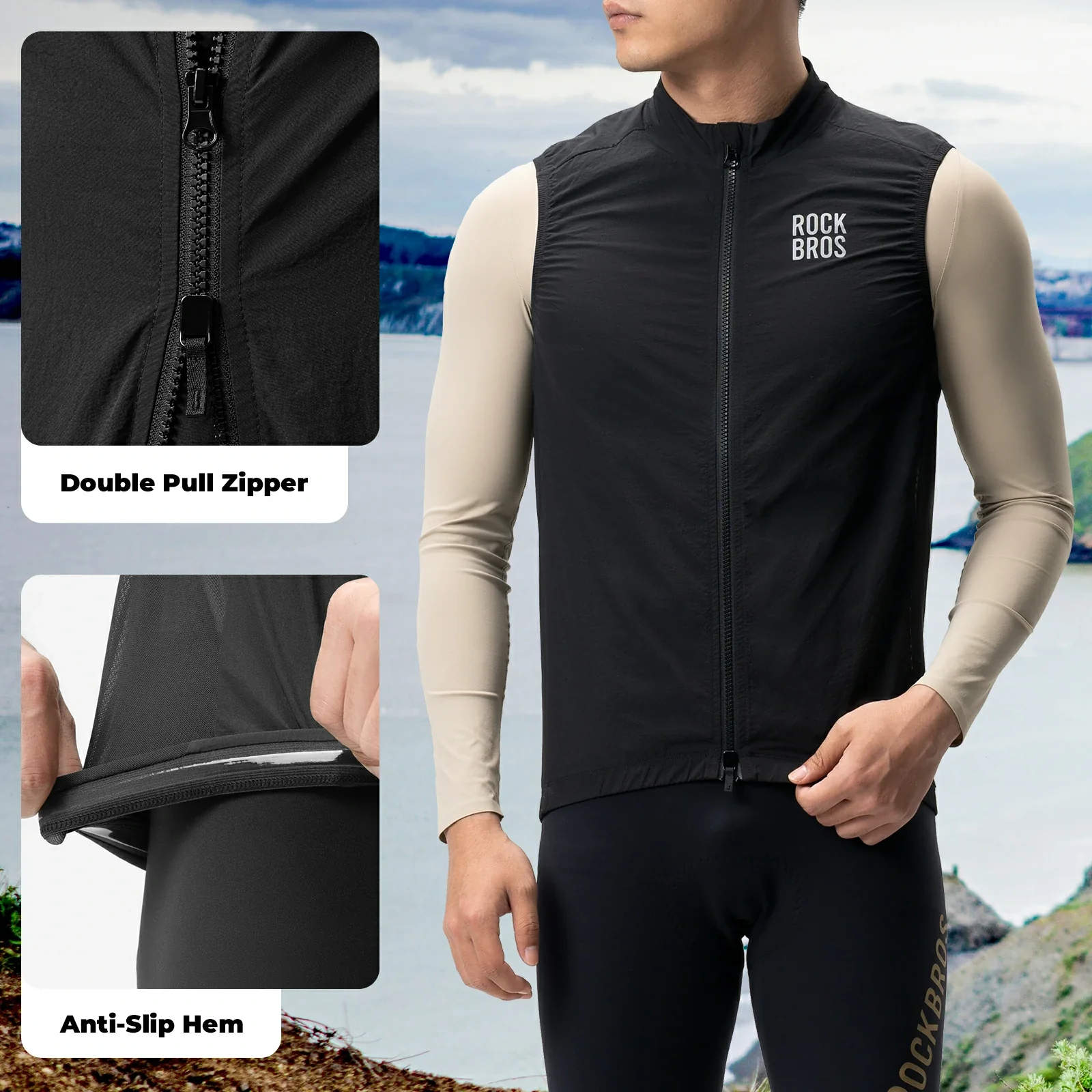 Unisex Cycling Gilet Windproof Lightweight Breathable Sleeveless - Image 3