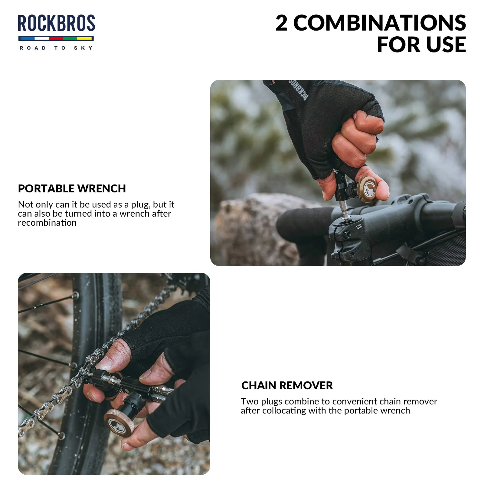 ROCKBROS Road-to-Sky Multifunction Tool 6 in 1 Bicycle Handlebar Plug - Image 3