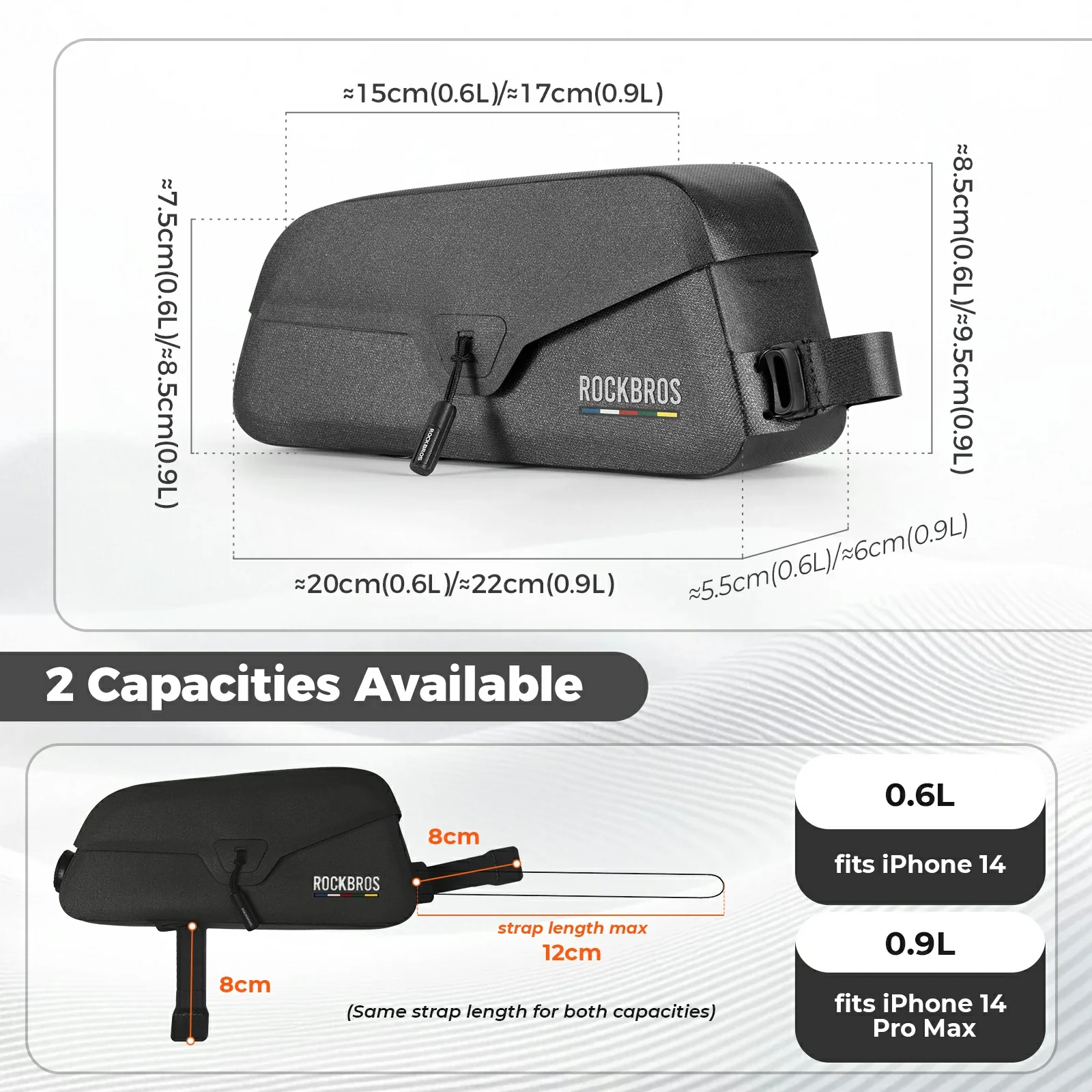 ROCKBROS Road-to-Sky Frame Bag Magnetic Top Tube Bag 100% Waterproof 0.6L-0.9L - Image 15